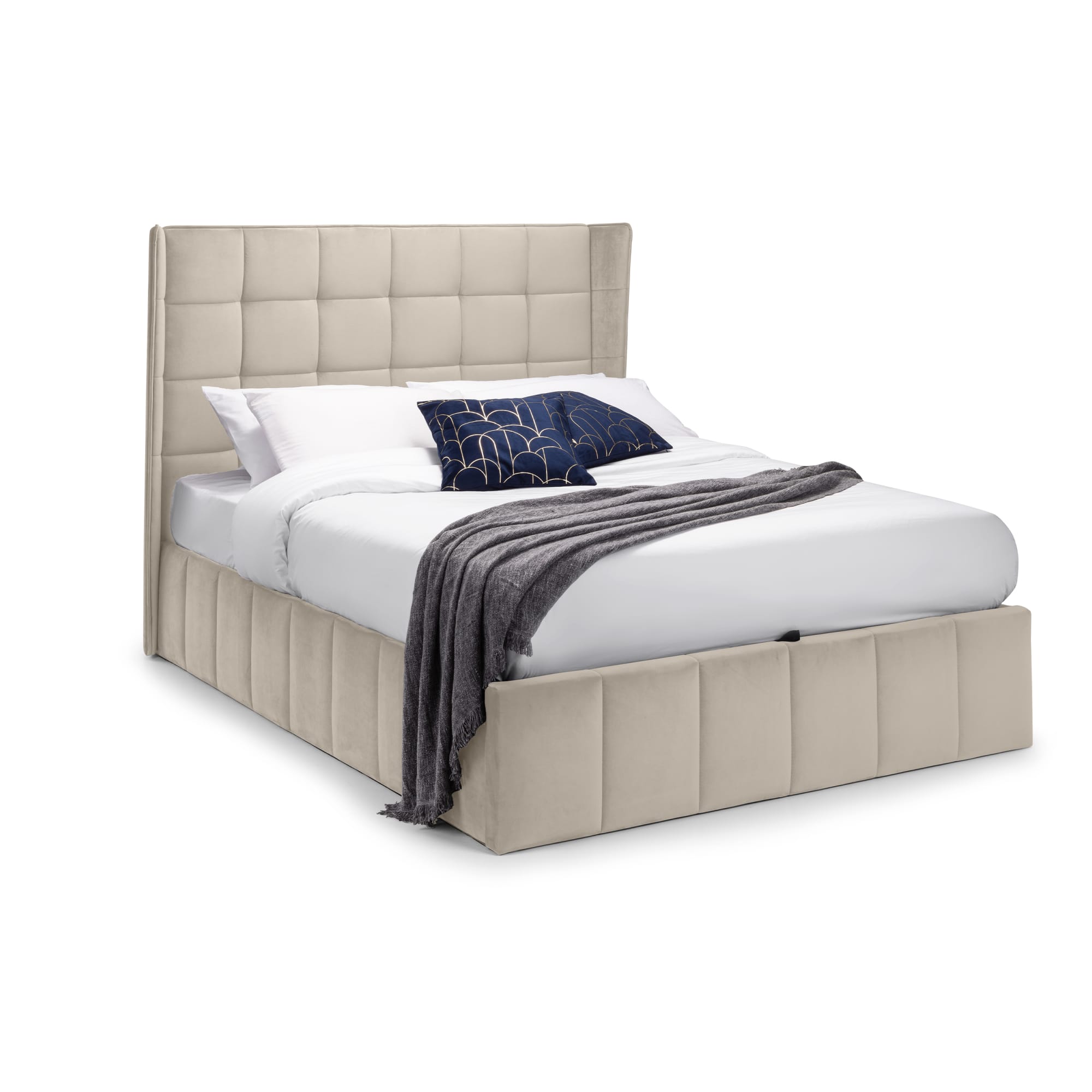 Gatsby Cream Velvet 135cm Double Ottoman Storage Bed