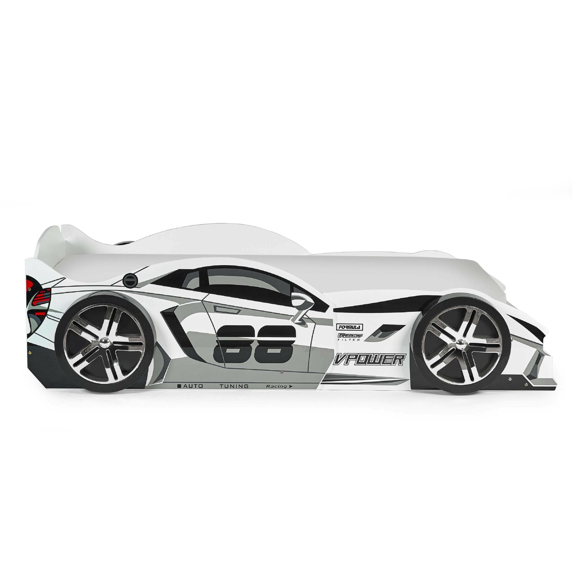 Dash White and Grey High Gloss 90cm Single Race Car Bed
