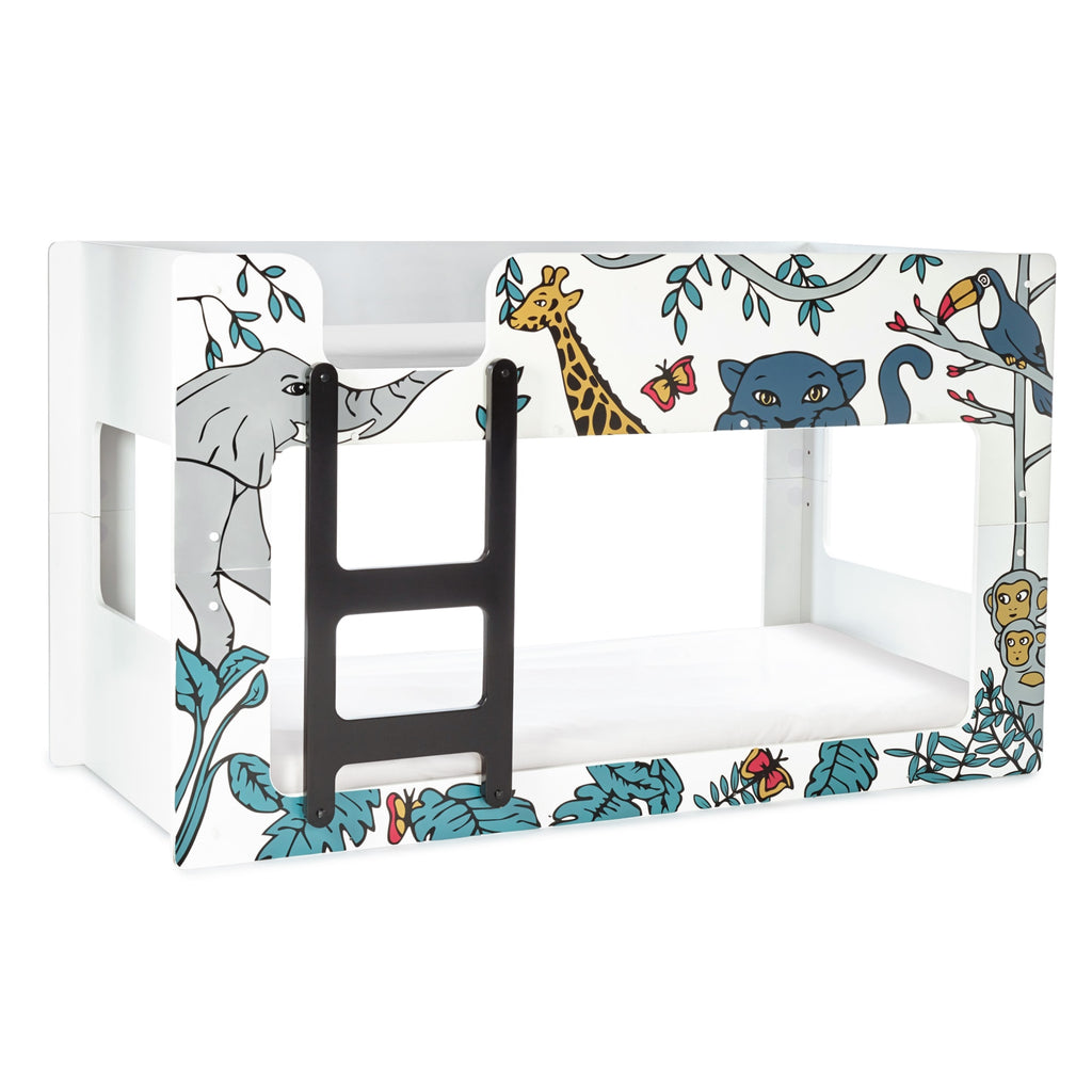 Jungle Safari White and Blue Wooden Bunk Bed for Kids