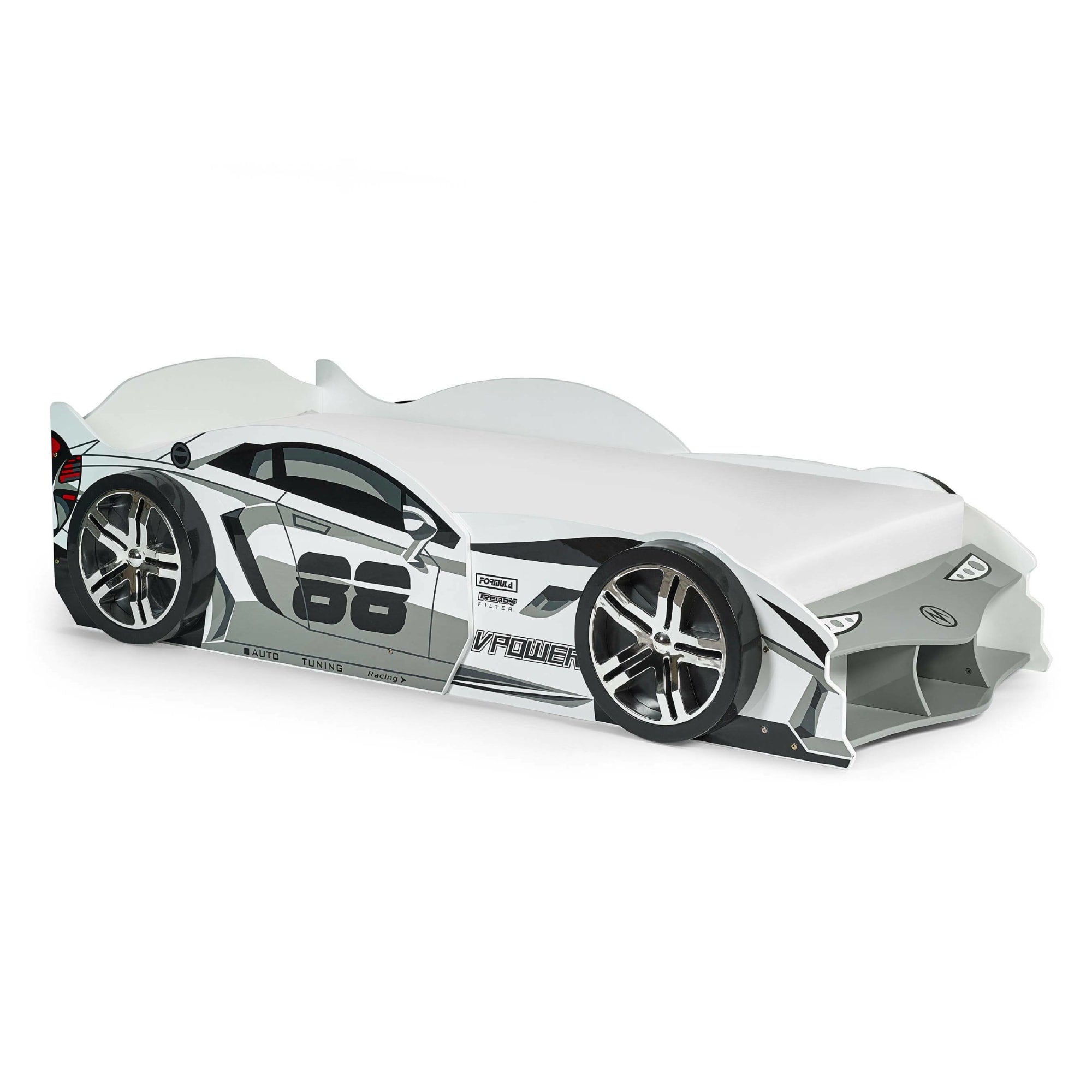 Storm White and Grey High Gloss 90cm Single Race Car Bed
