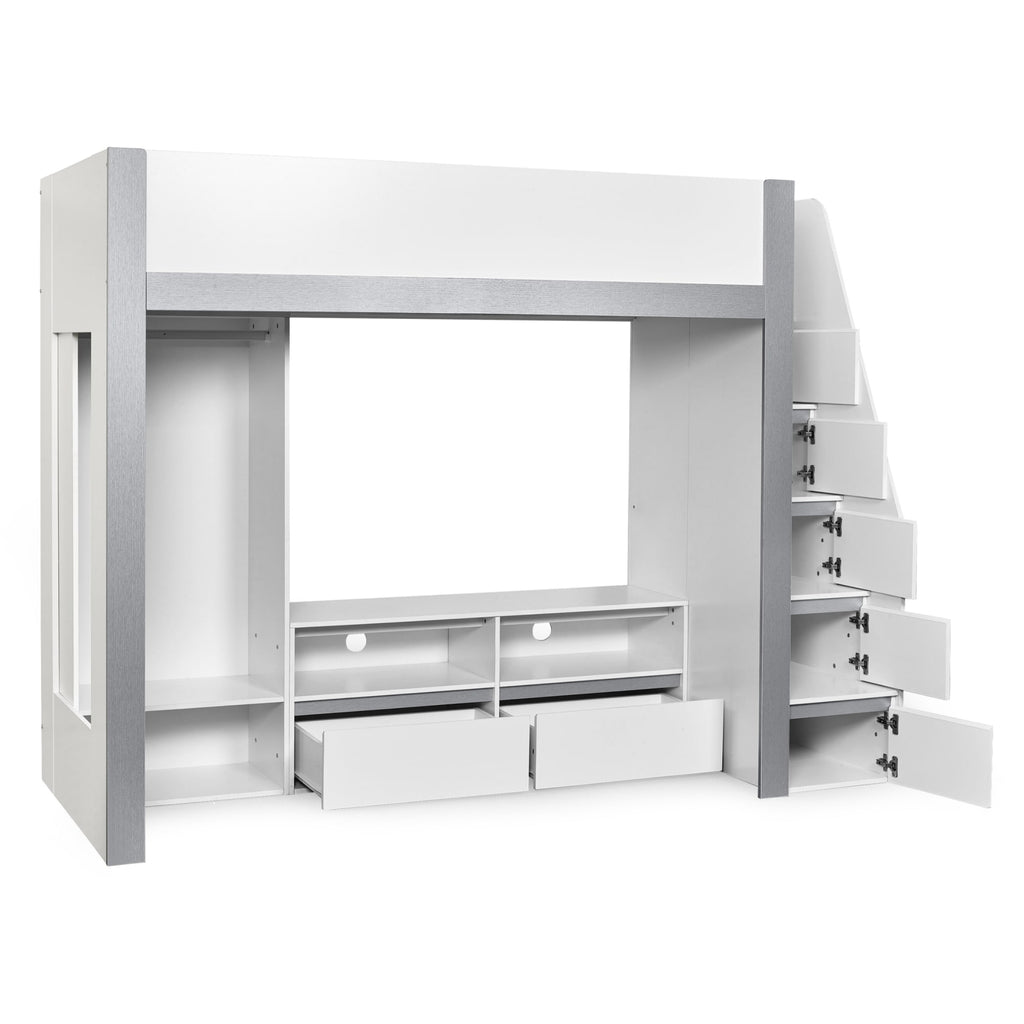 Gaia 90cm Single Highsleeper TV Bed - White and Silver