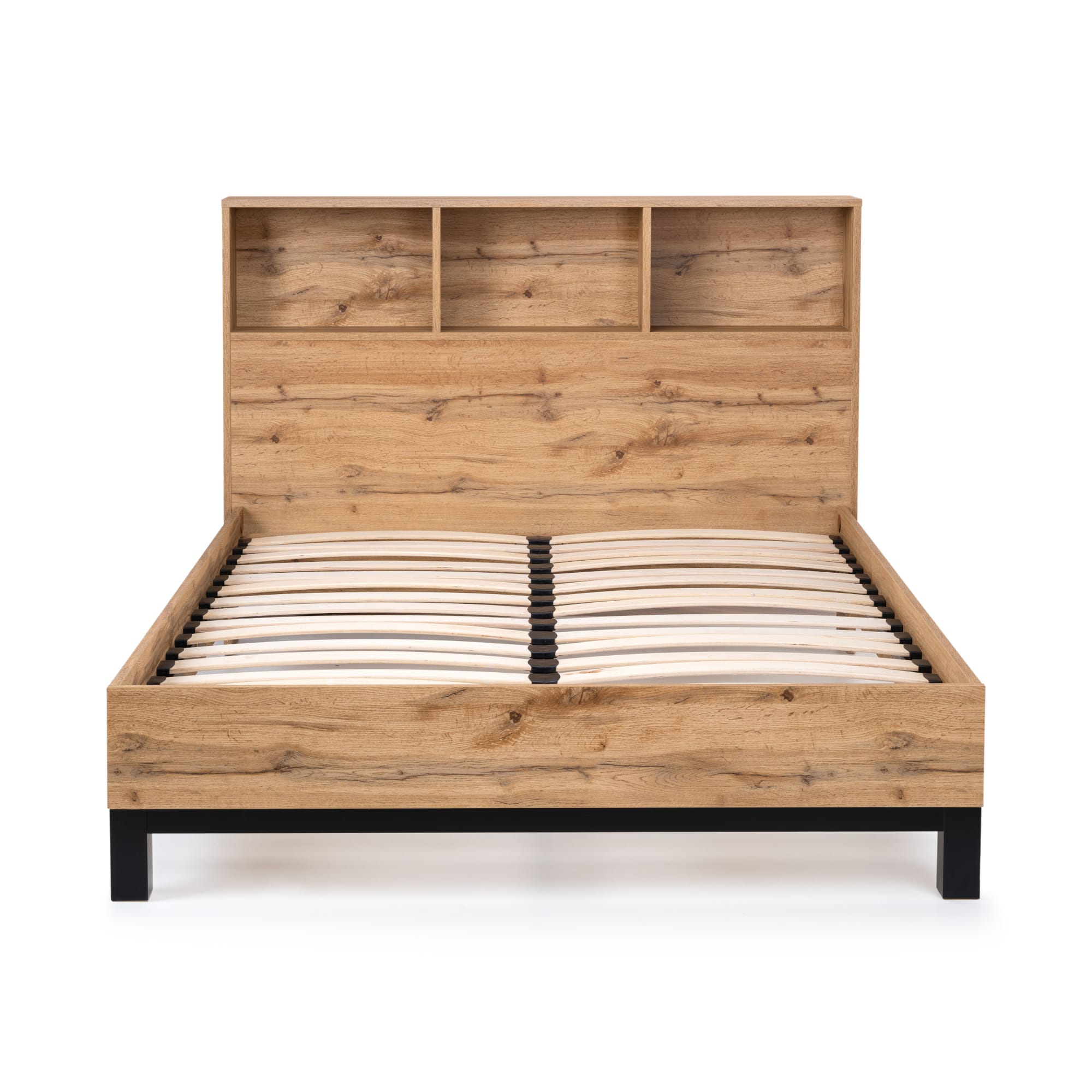 Bali Bookcase Headboard Bed 135cm - Light Oak