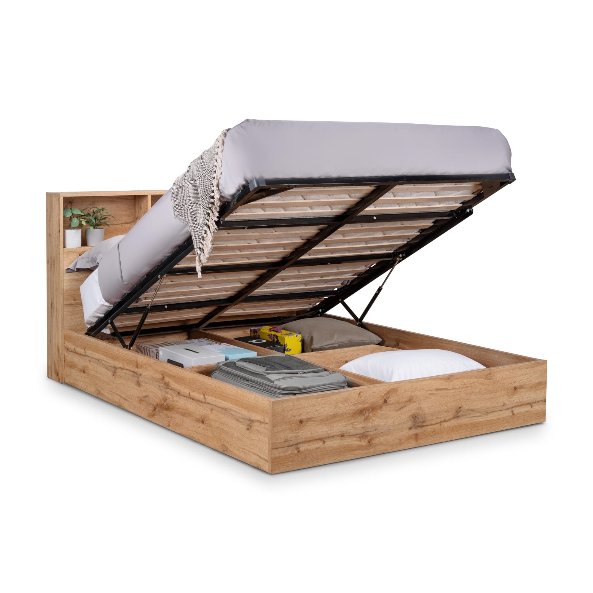 Bali Ottoman Storage 135cm Double Bed - Light Oak