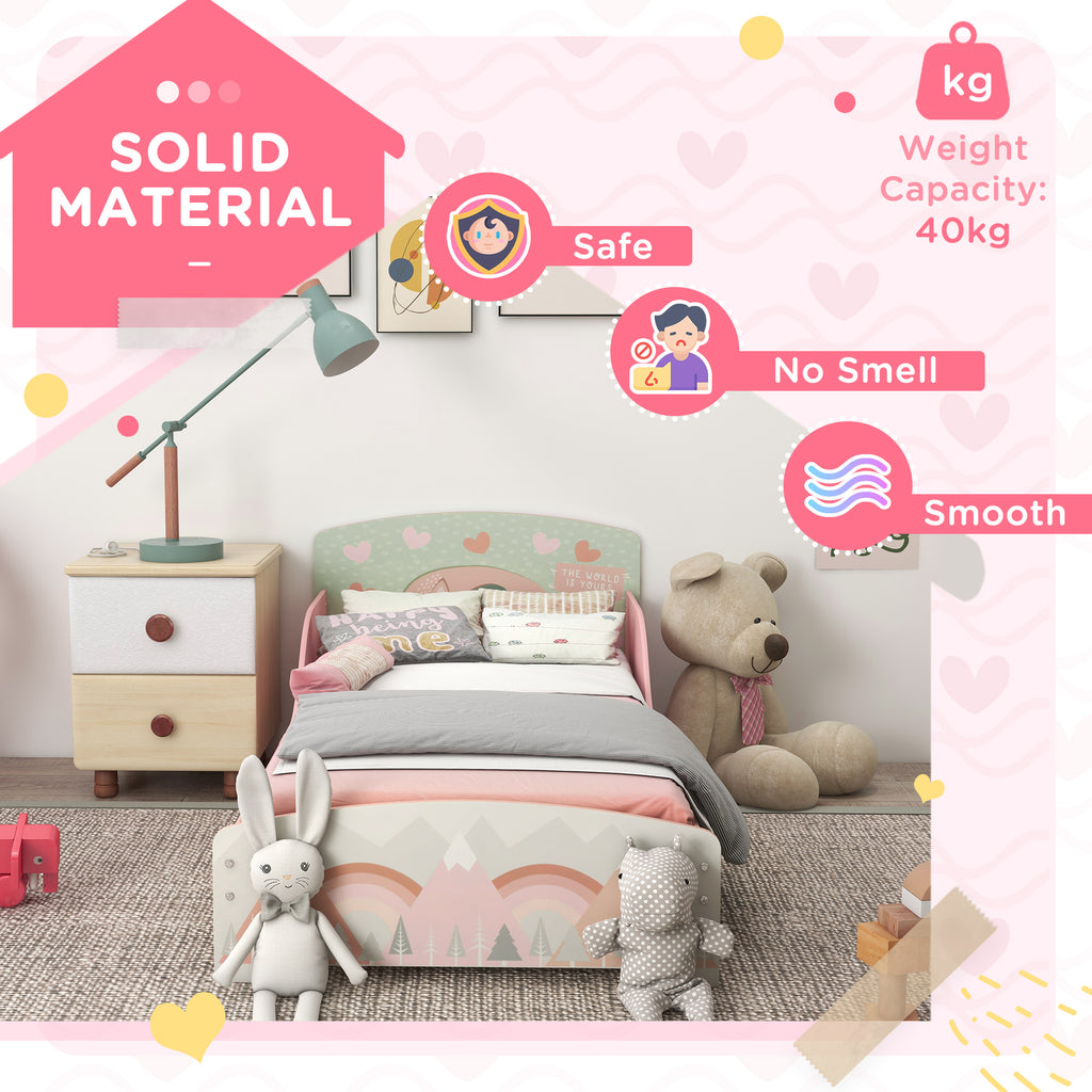 Low Kids Bed Frame with Girl and Hearts Headboard