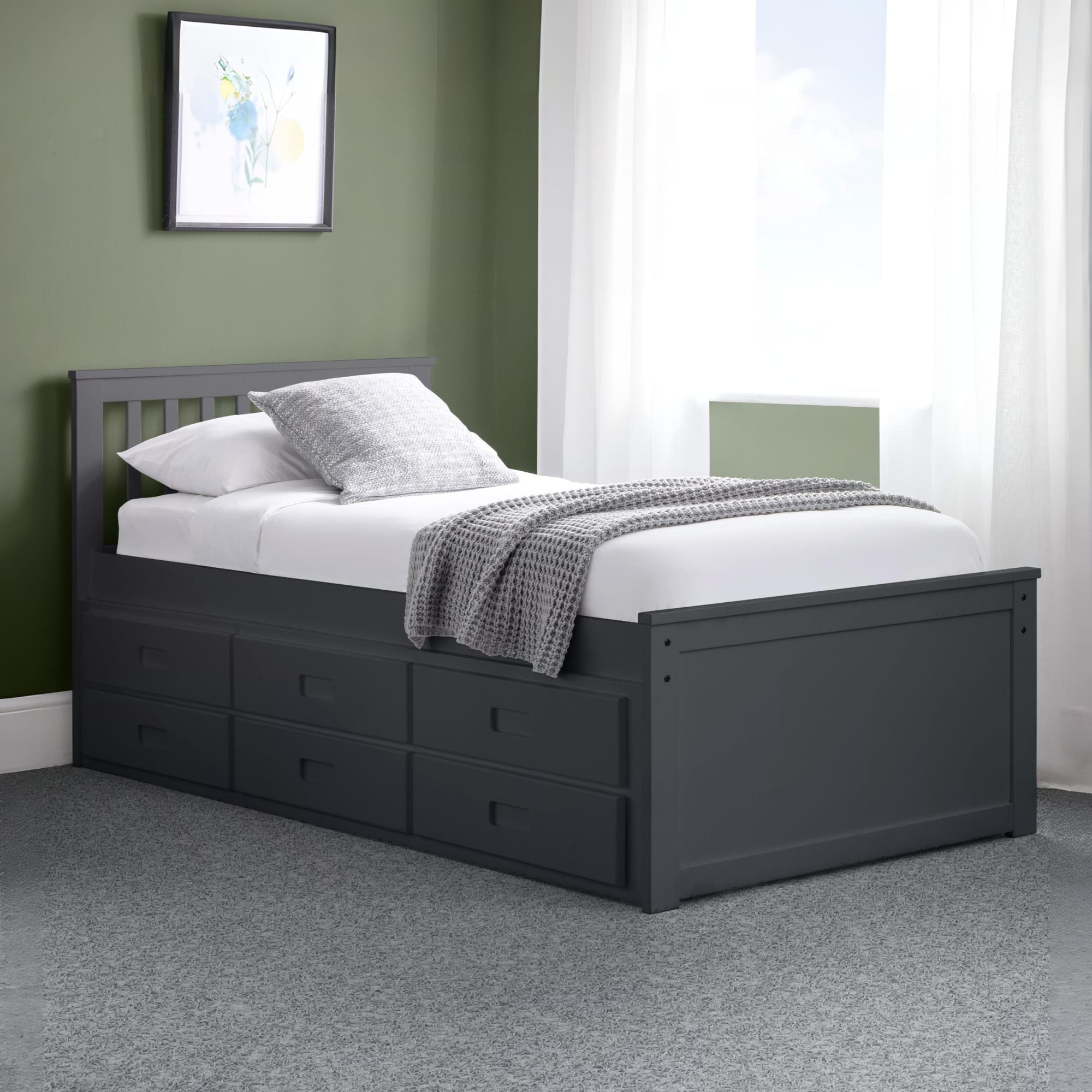 Zara 3ft Single Wooden Guest Bed Frame – Anthracite