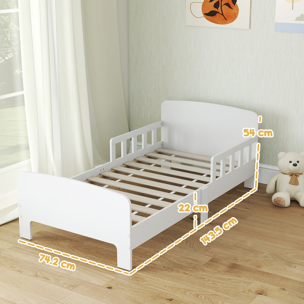 Low Kids White Bed Frame with Guard Rails