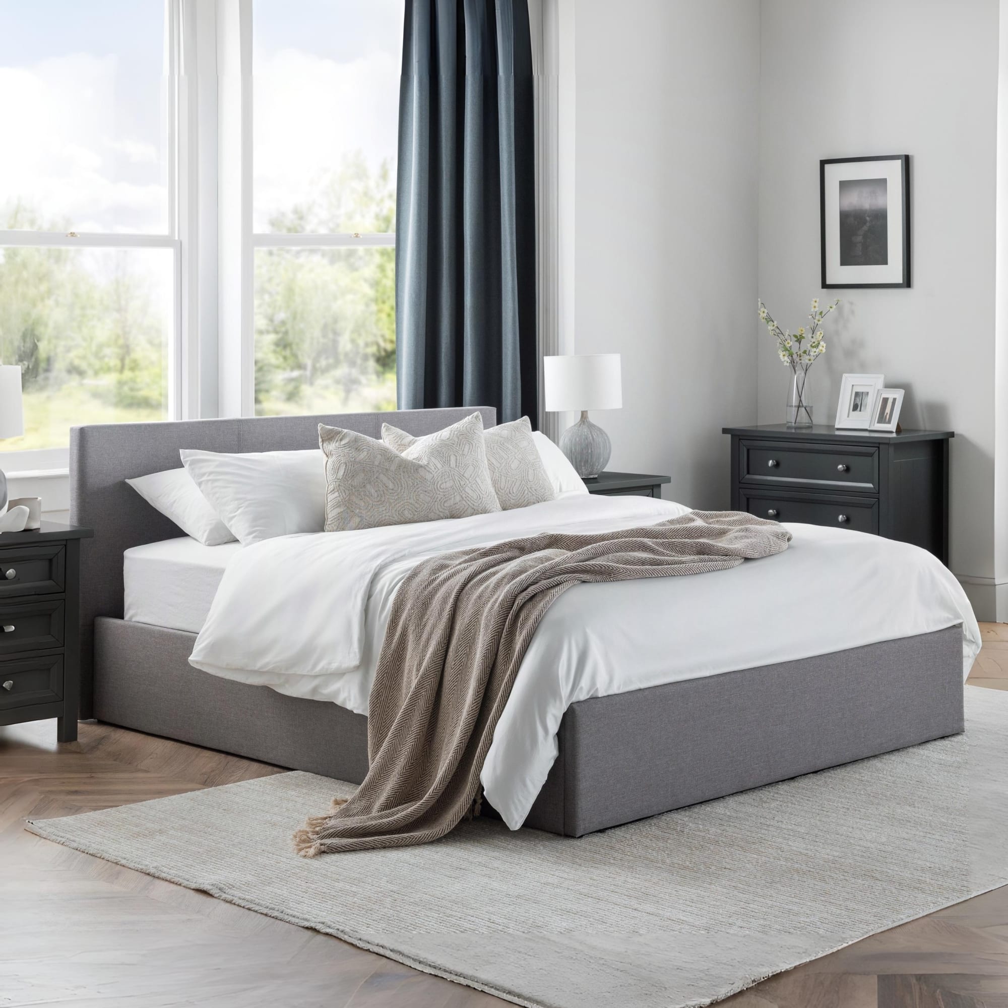 Rialto Ottoman Storage 135cm Double Bed  Light Grey