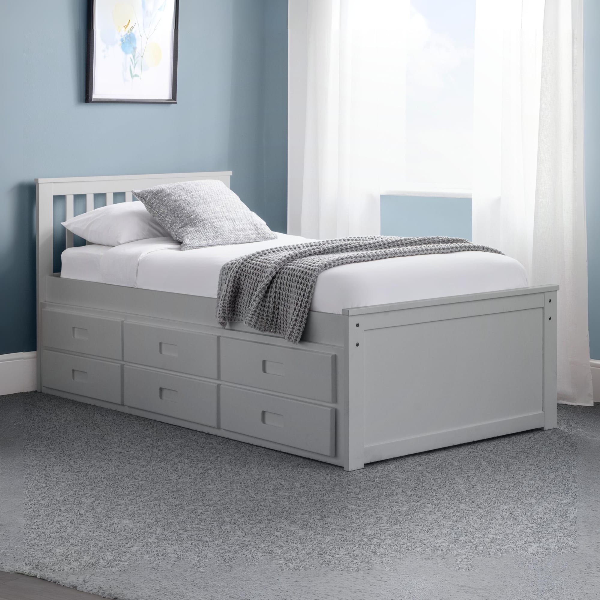 Zara 3ft Single Wooden Guest Bed Frame – Light Grey