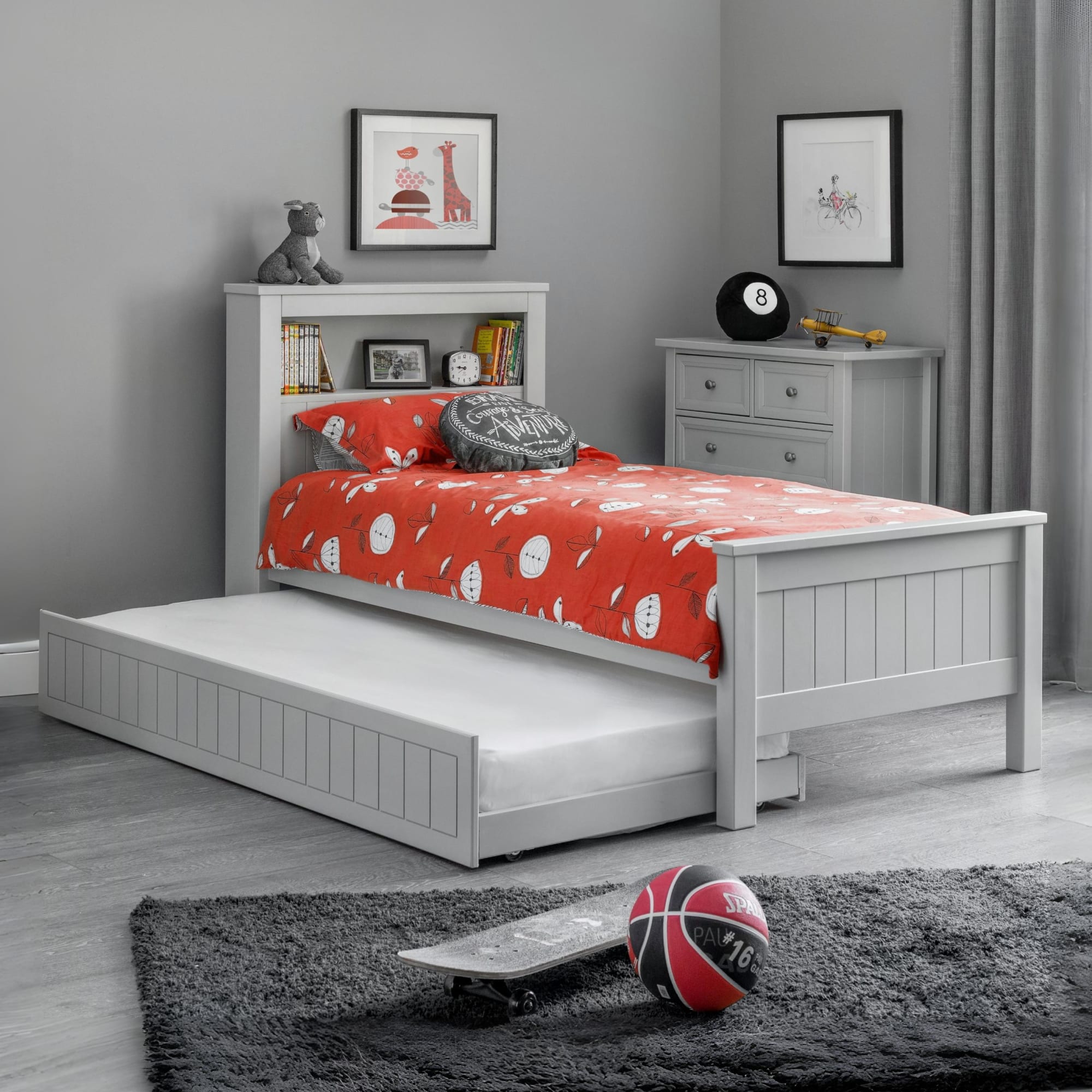 Harvey 3ft Single Bookcase Bed Frame with Underbed – Dove Grey