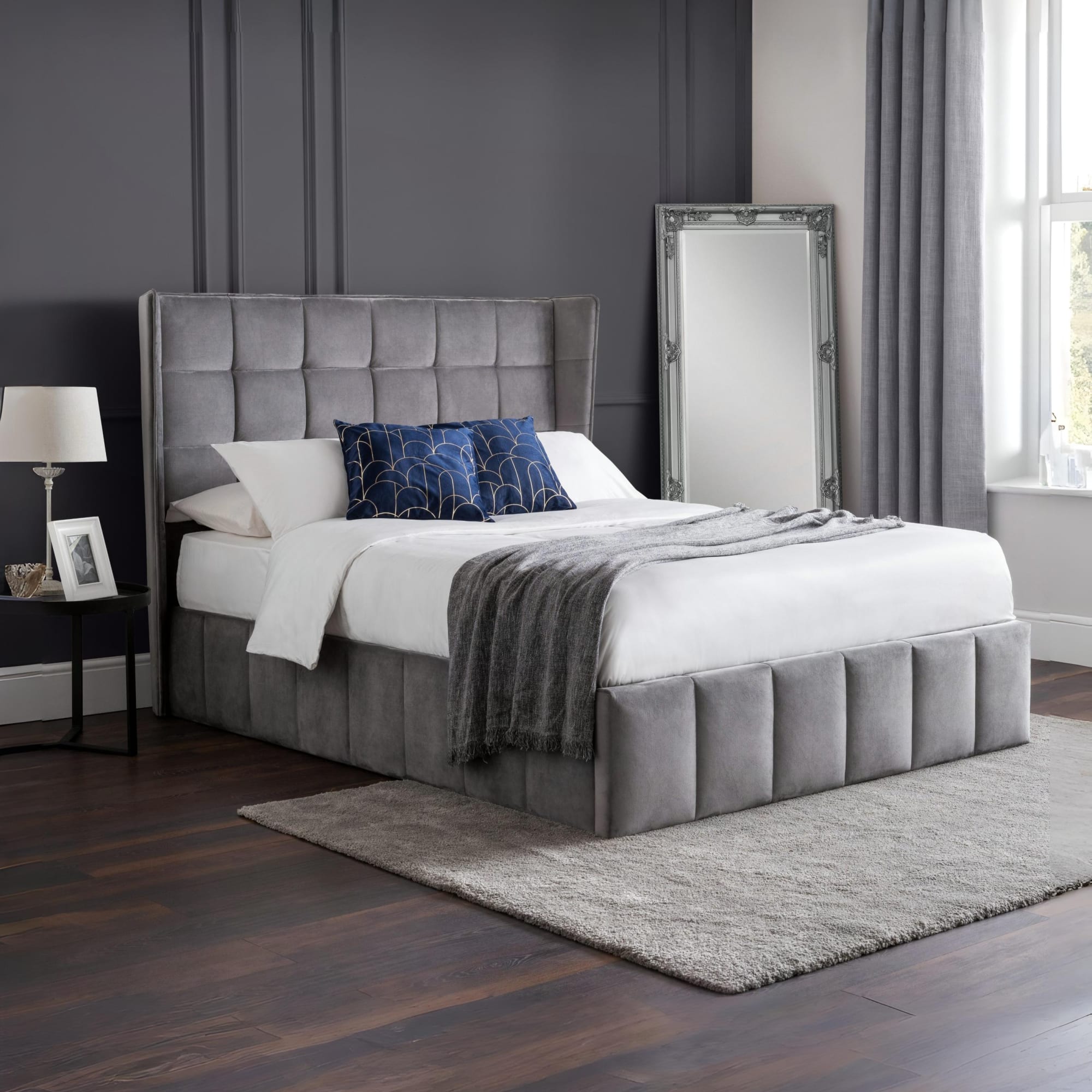 Gatsby Light Grey Ottoman Storage 135cm Double Bed