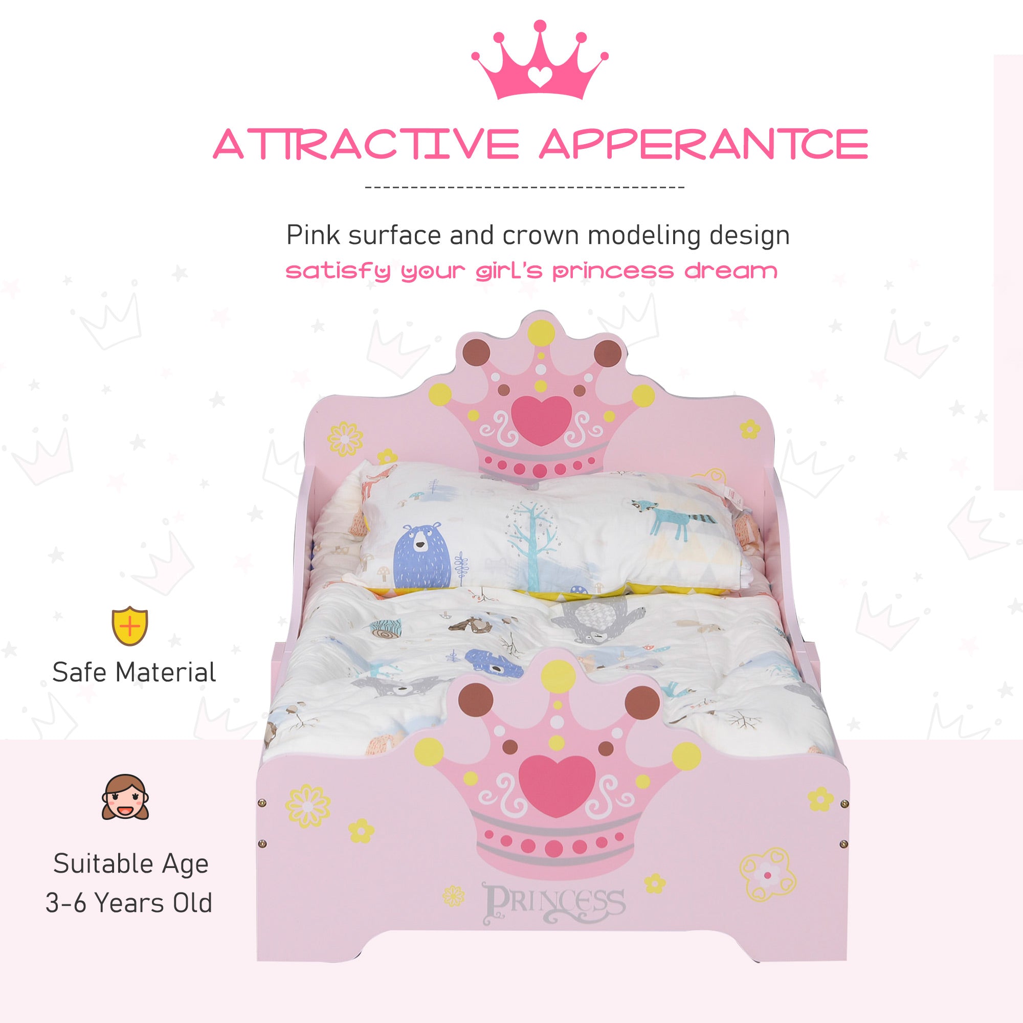 Low Kids Bed Frame with Princess Crown Headboard