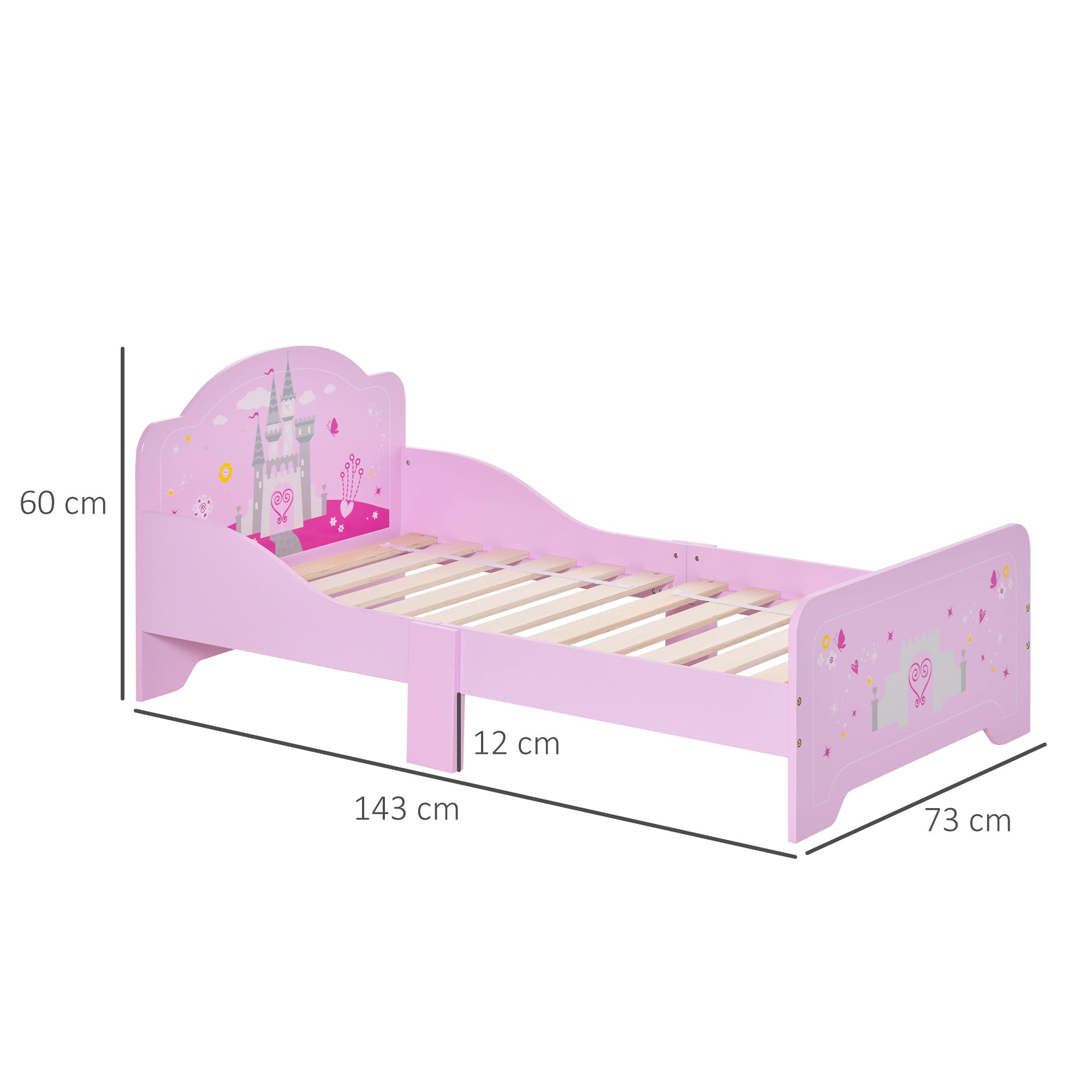 Low Kids Bed Frame with Princess Castle Headboard