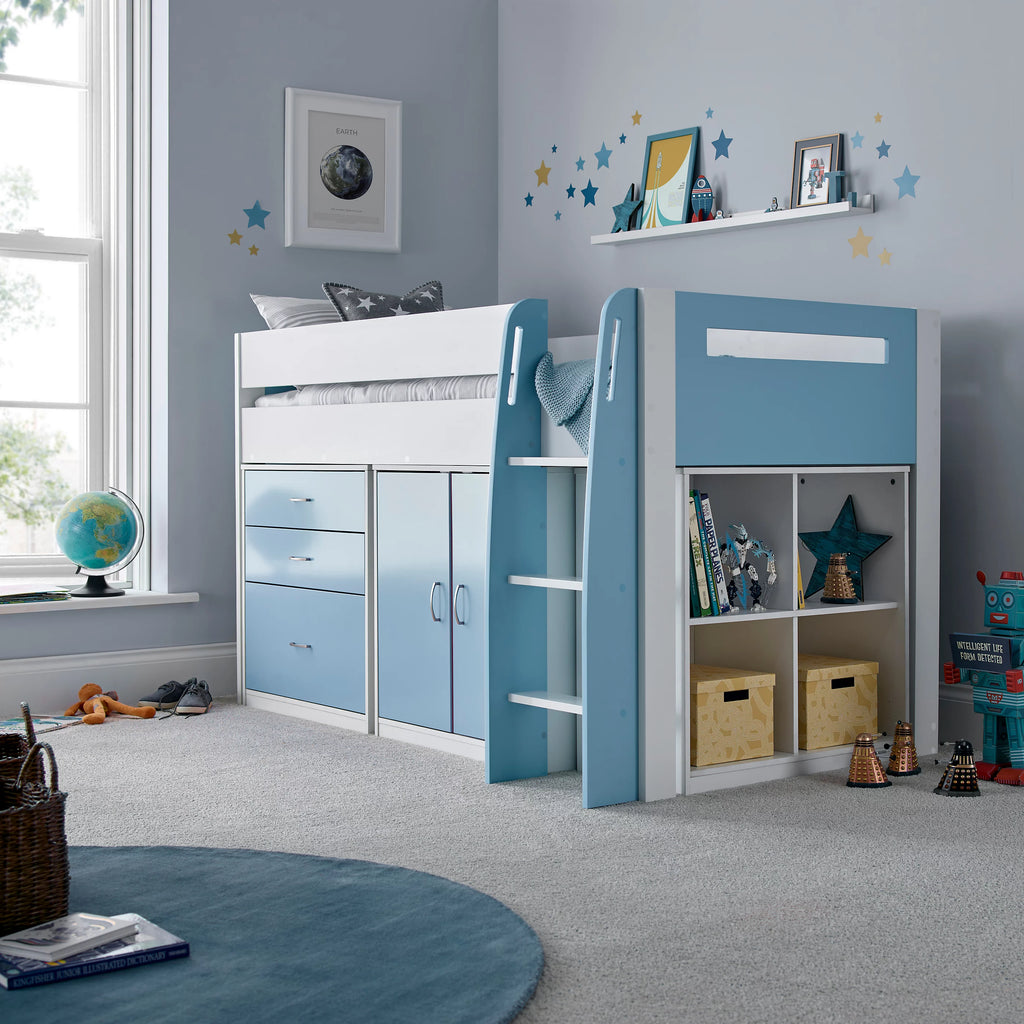 Blue Mid Sleeper Bed with Storage