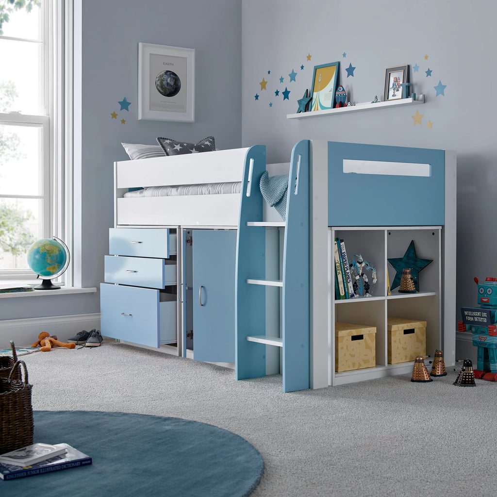Blue Mid Sleeper Bed with Storage