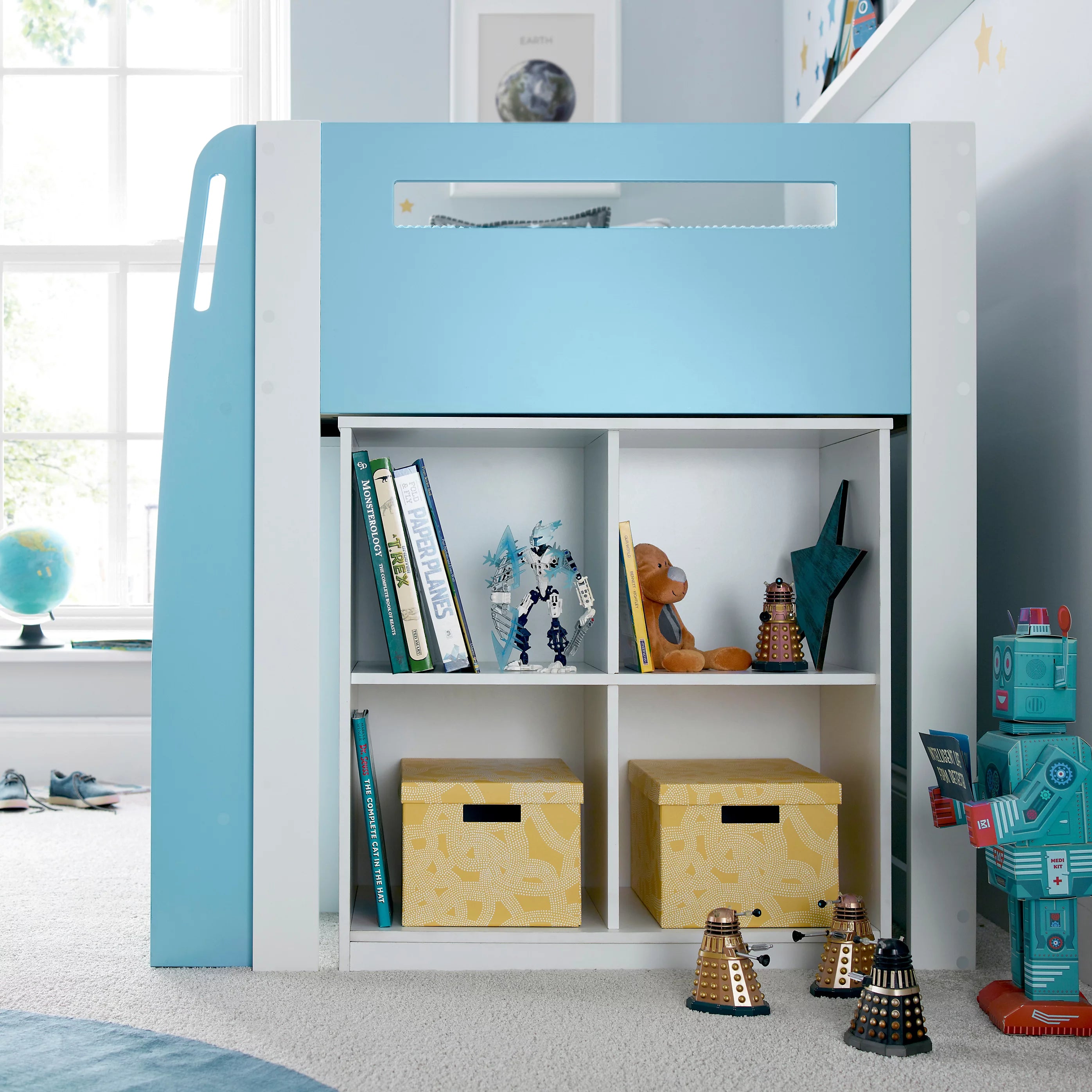 Blue Mid Sleeper Bed with Storage