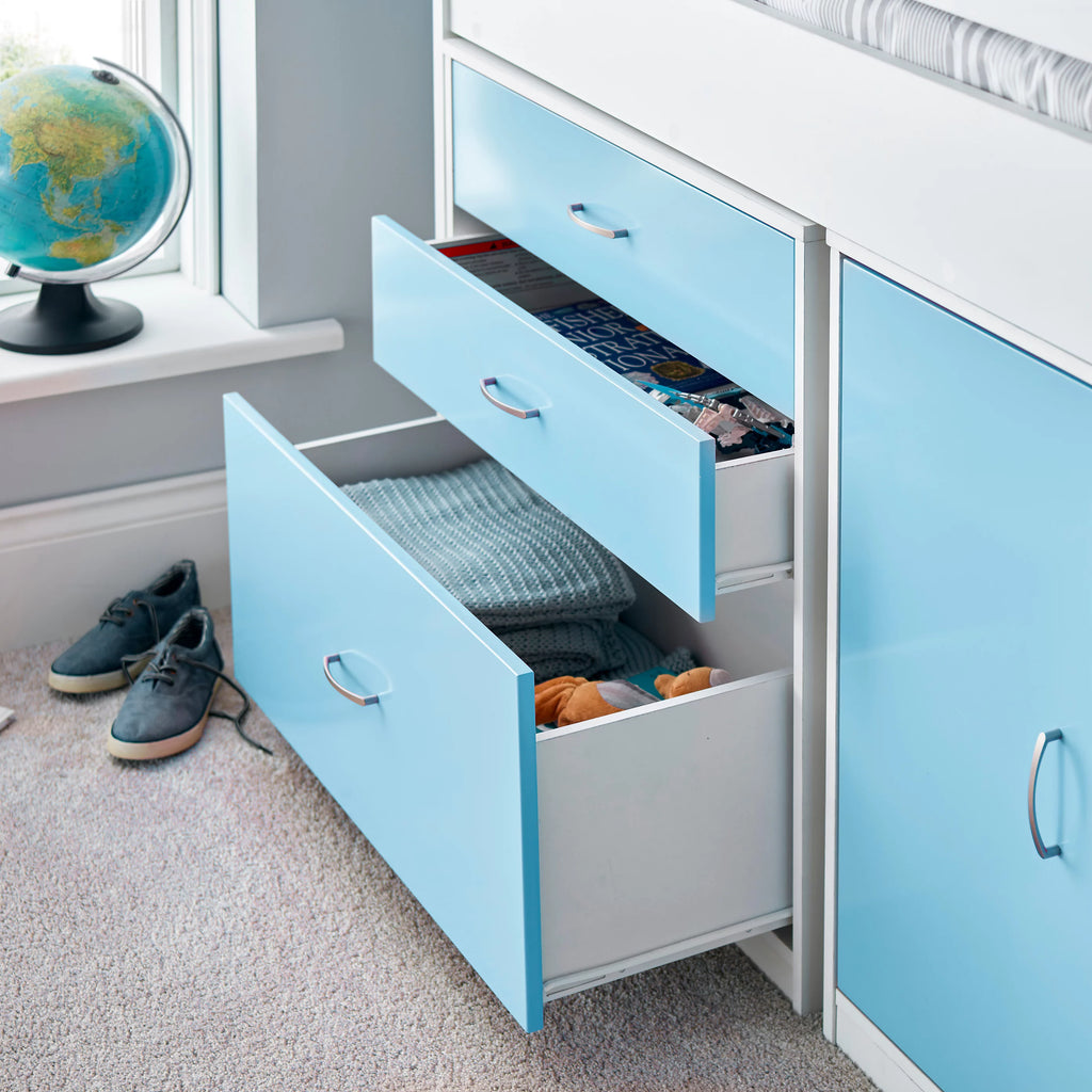 Blue Mid Sleeper Bed with Storage