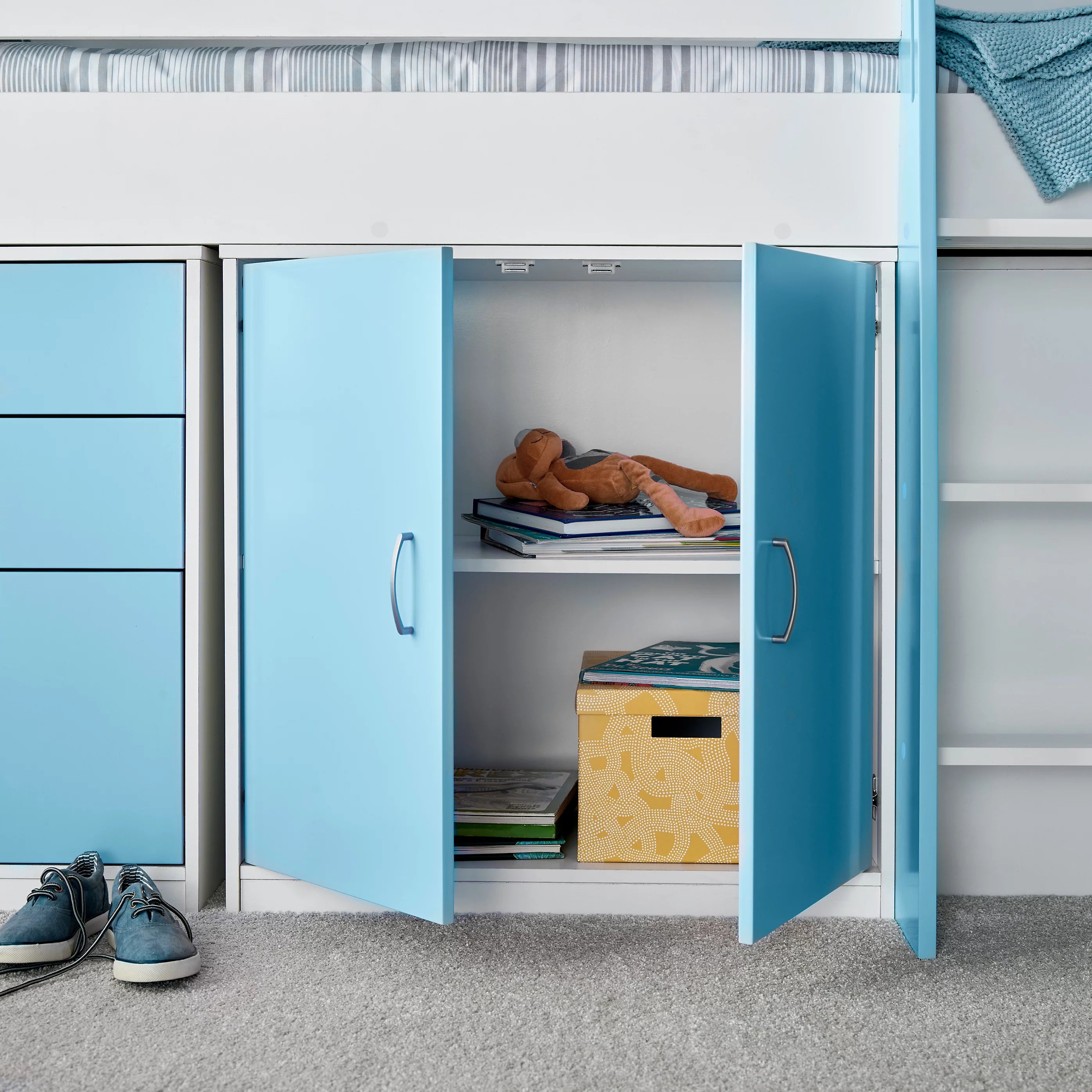 Blue Mid Sleeper Bed with Storage