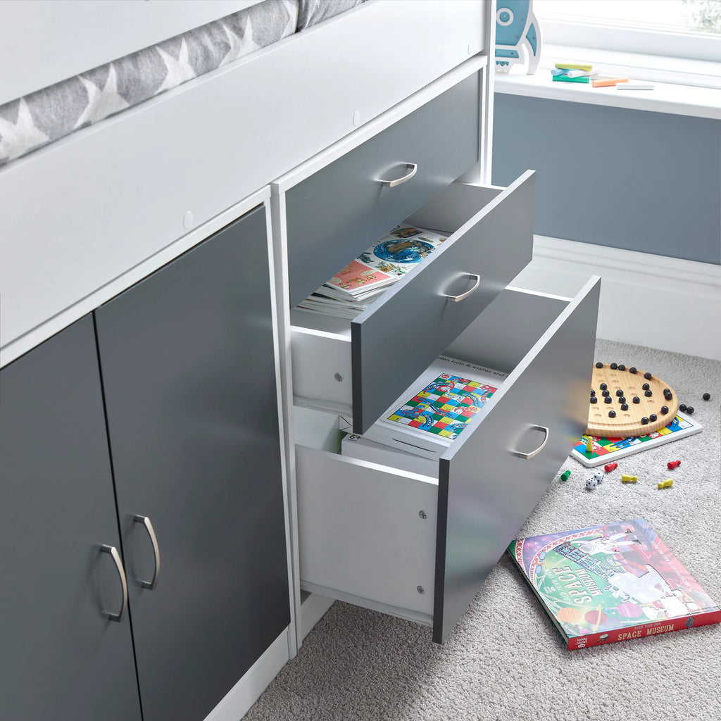 Grey & White Mid Sleeper Bed with Storage