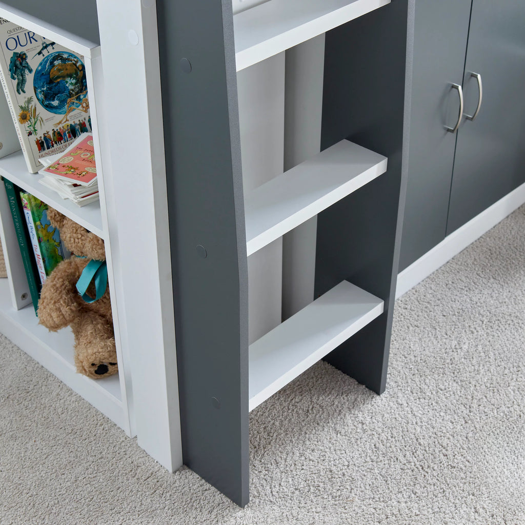 Grey & White Mid Sleeper Bed with Storage
