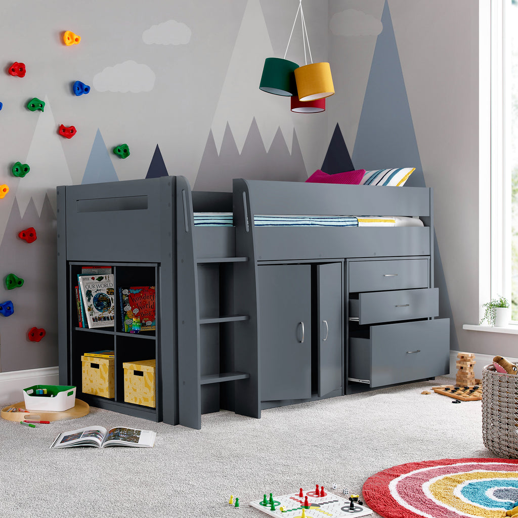 Lacy Grey Mid Sleeper Bed with Storage - 3ft Single