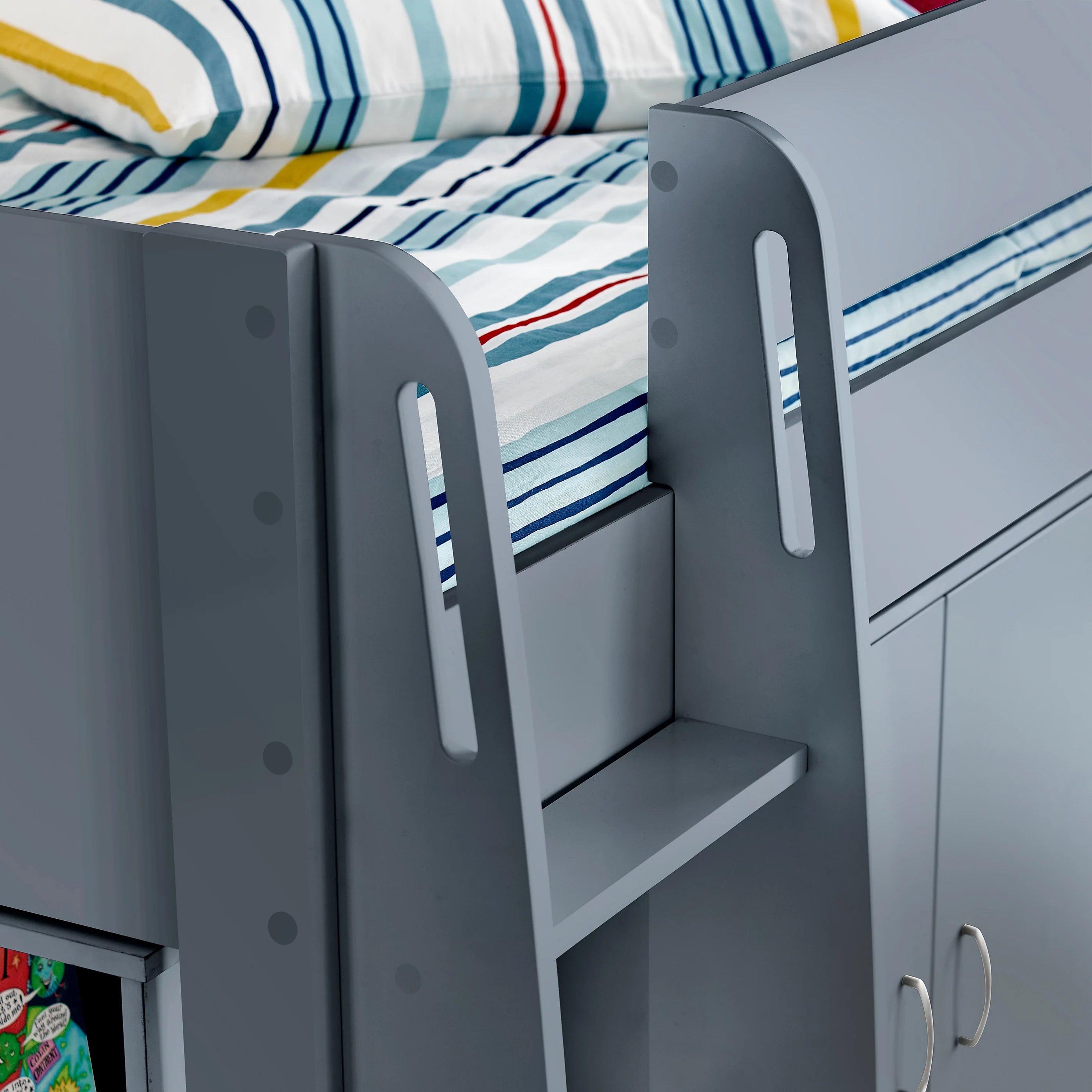 Lacy Grey Mid Sleeper Bed with Storage - 3ft Single