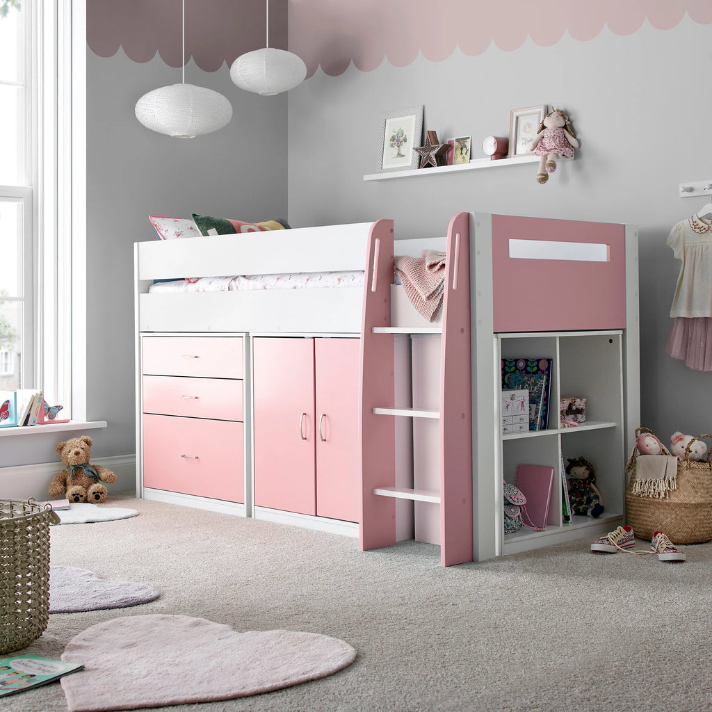 Lacy Pink Mid Sleeper Bed with Storage - 3ft Single