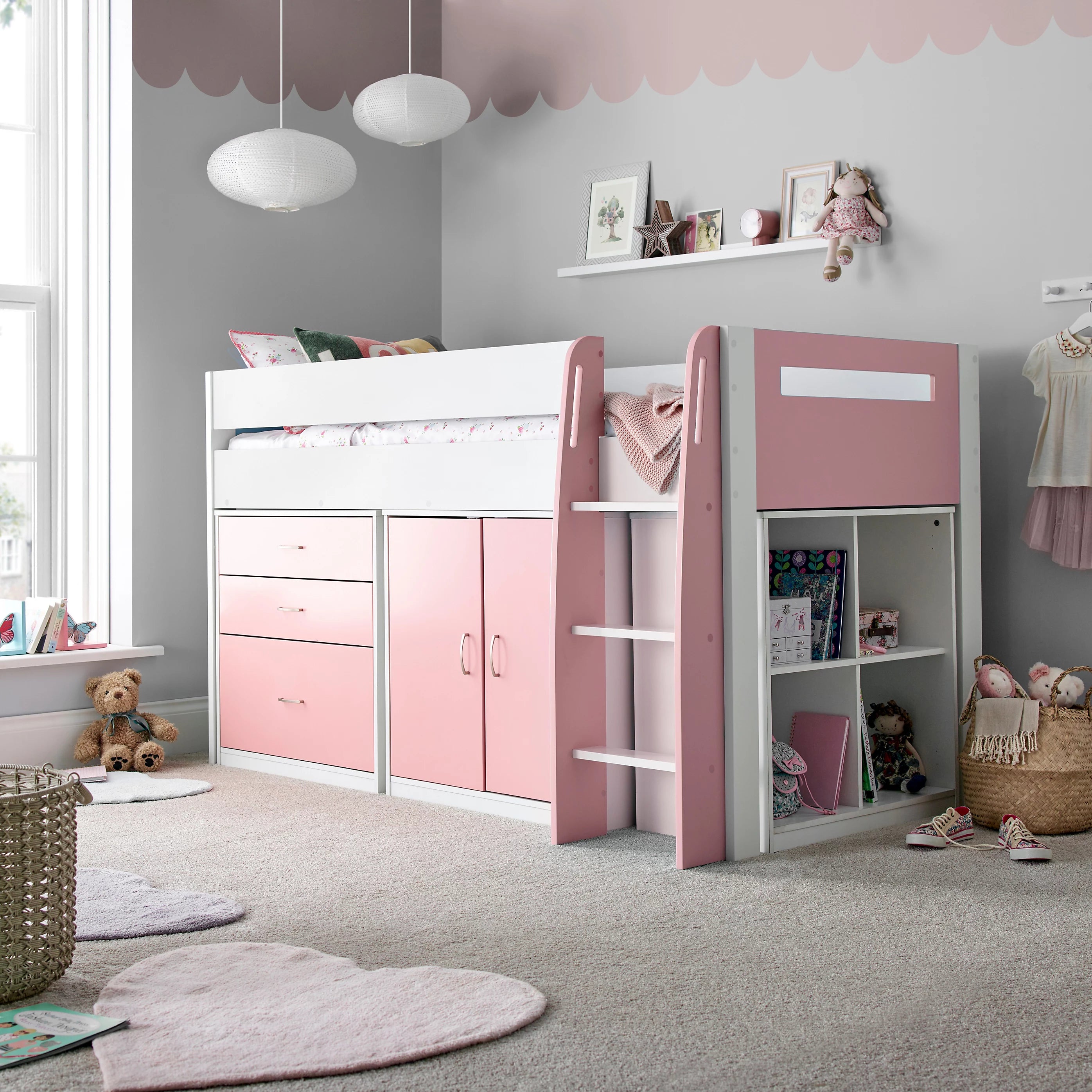 Lacy Pink Mid Sleeper Bed with Storage - 3ft Single