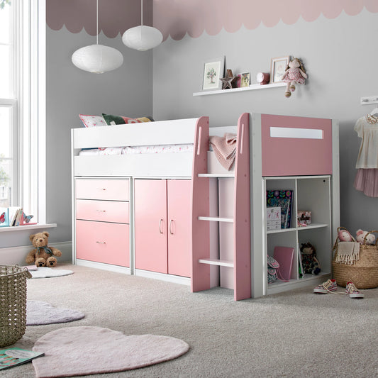 Pink Mid Sleeper Bed with Storage - 3ft Single | Lacy