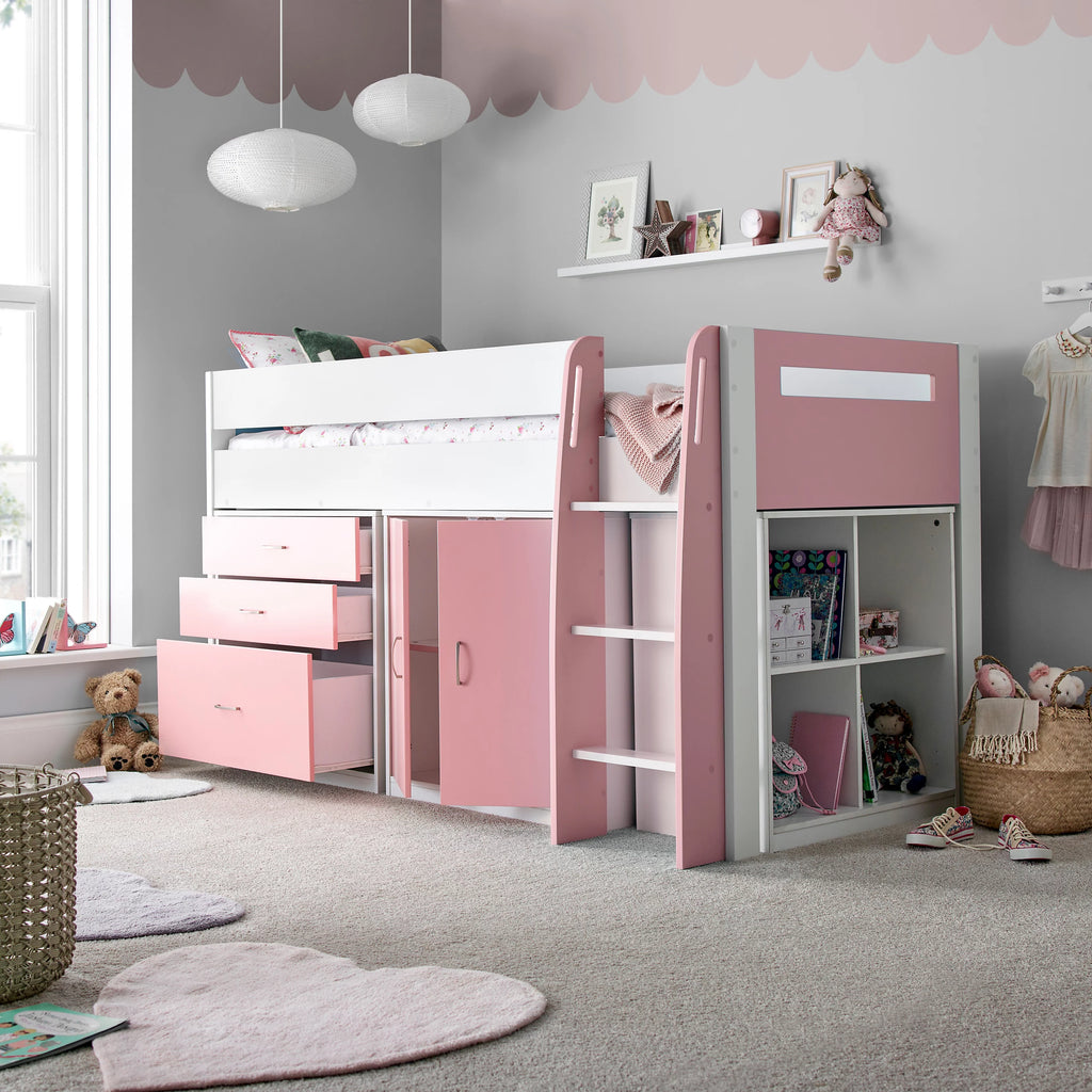 Lacy Pink Mid Sleeper Bed with Storage - 3ft Single