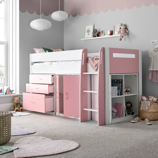 Pink Mid Sleeper Bed with Storage - 3ft Single | Lacy