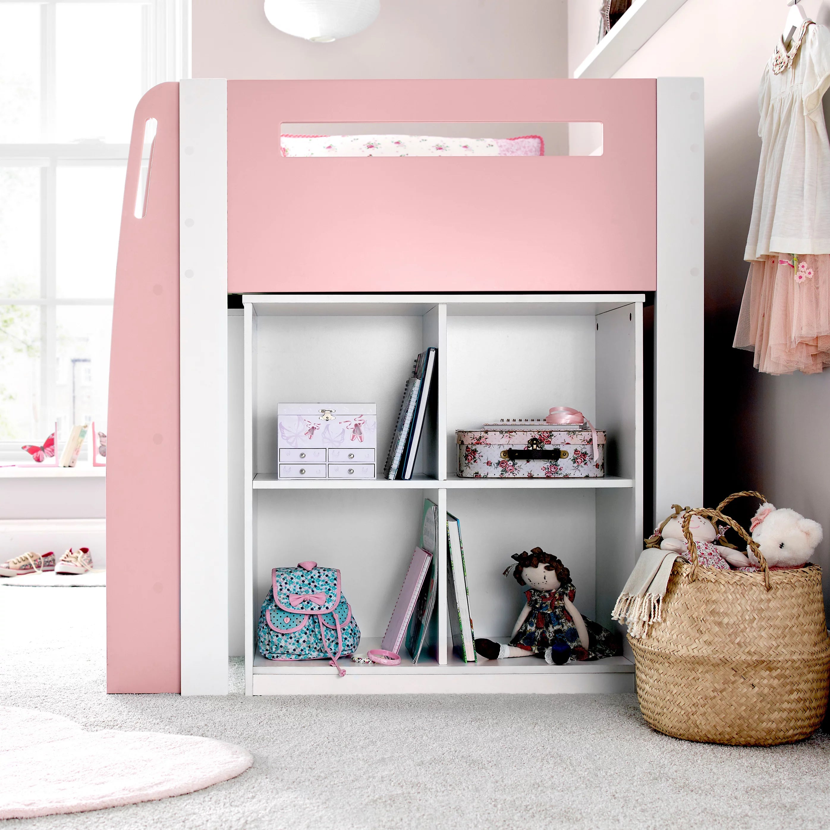 Lacy Pink Mid Sleeper Bed with Storage - 3ft Single