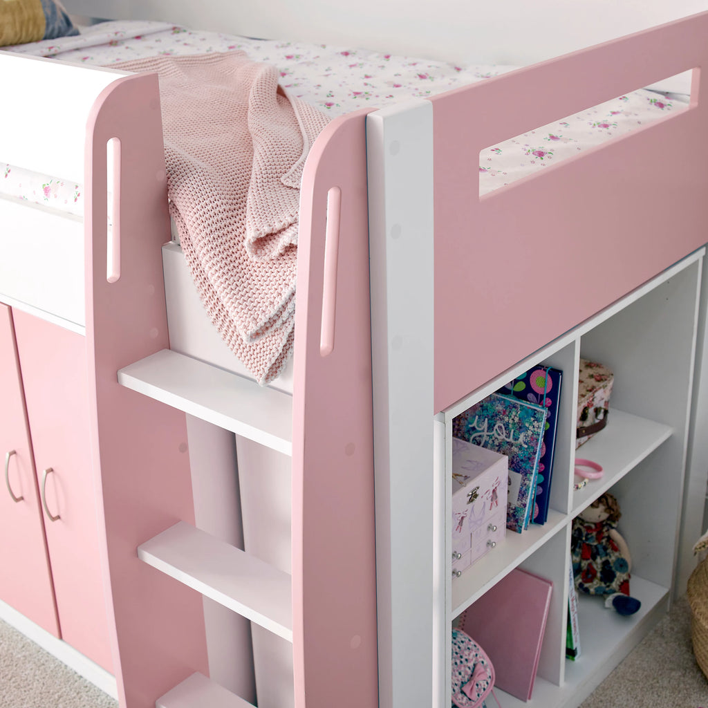 Lacy Pink Mid Sleeper Bed with Storage - 3ft Single