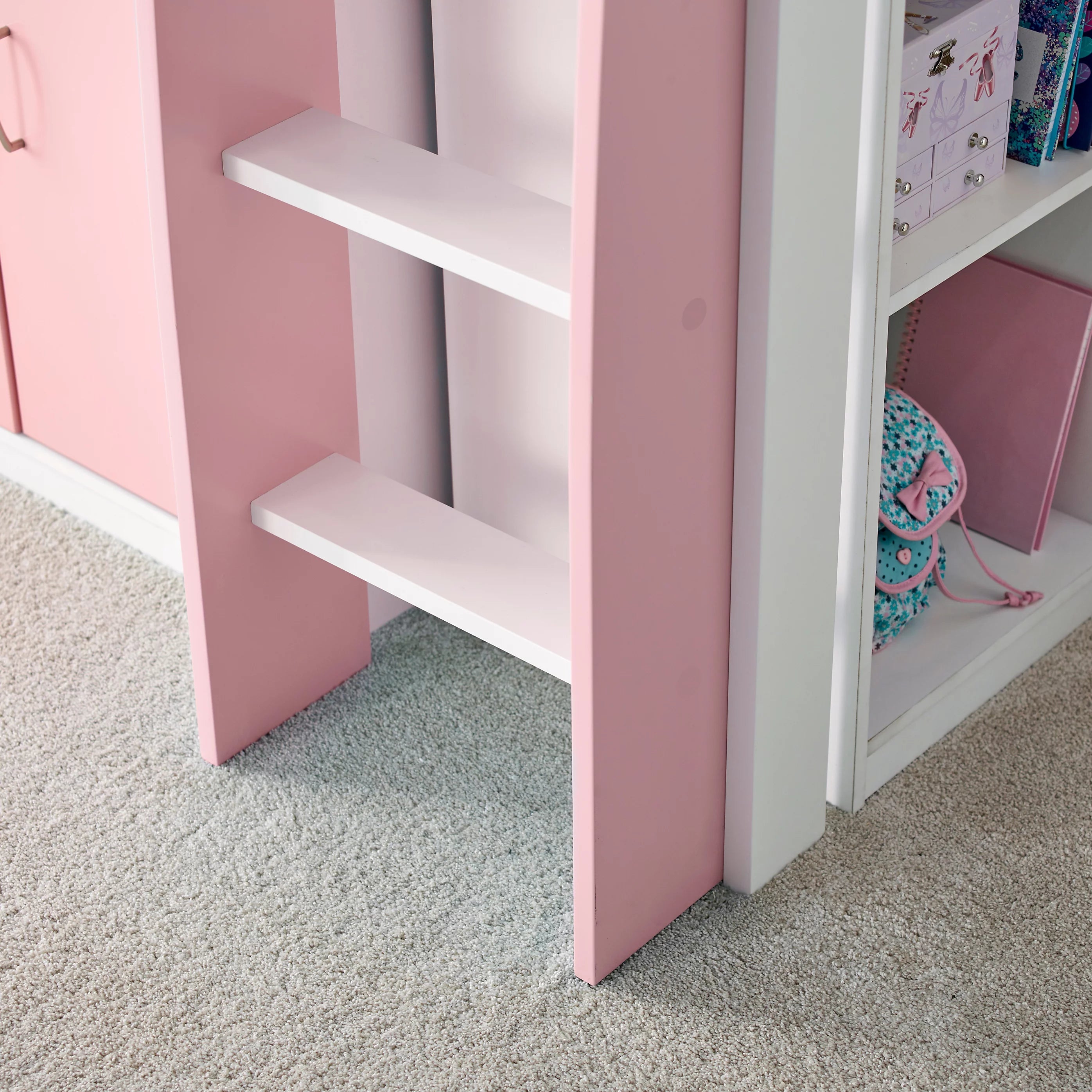 Lacy Pink Mid Sleeper Bed with Storage - 3ft Single
