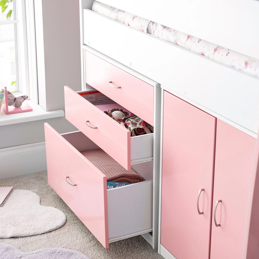 Lacy Pink Mid Sleeper Bed with Storage - 3ft Single