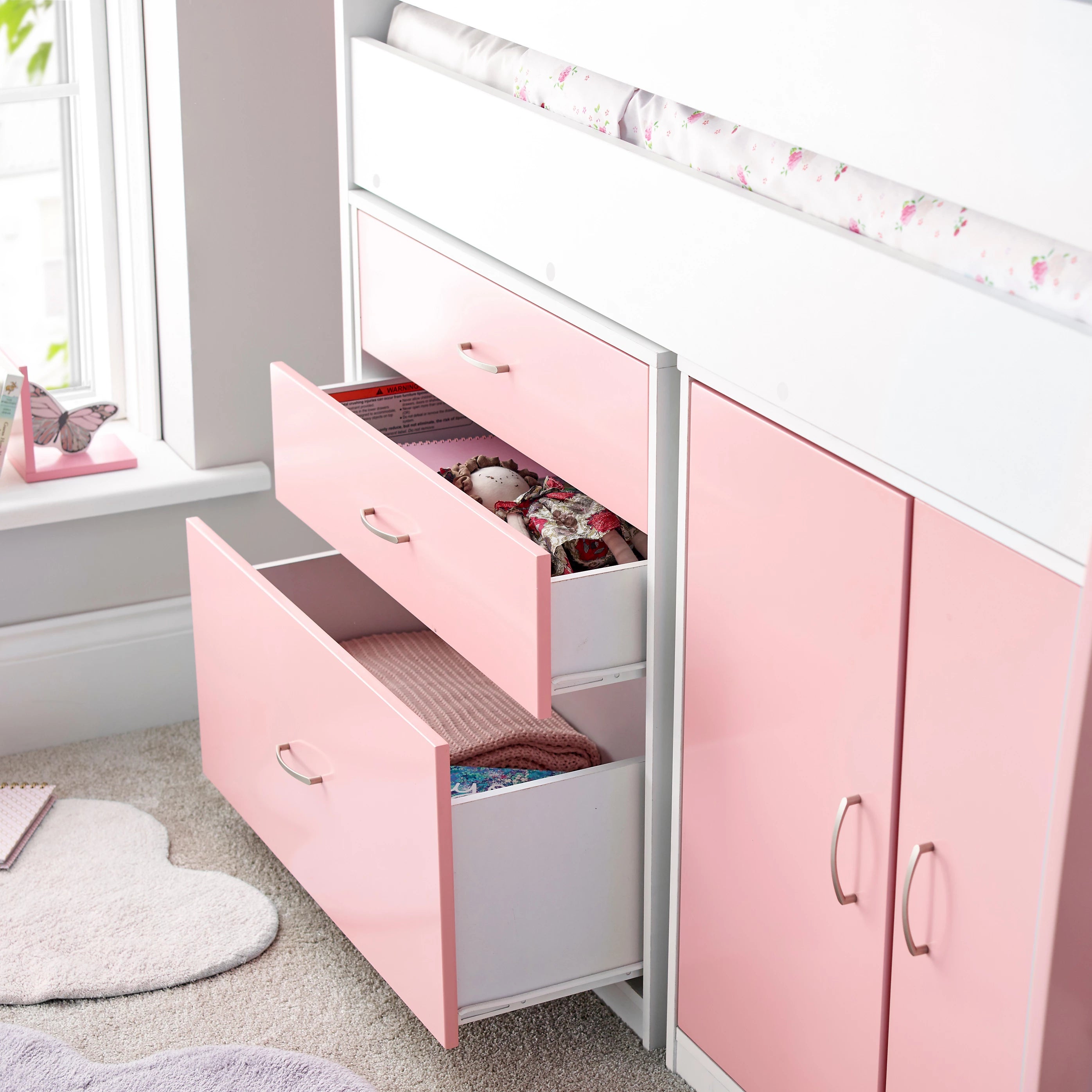 Lacy Pink Mid Sleeper Bed with Storage - 3ft Single