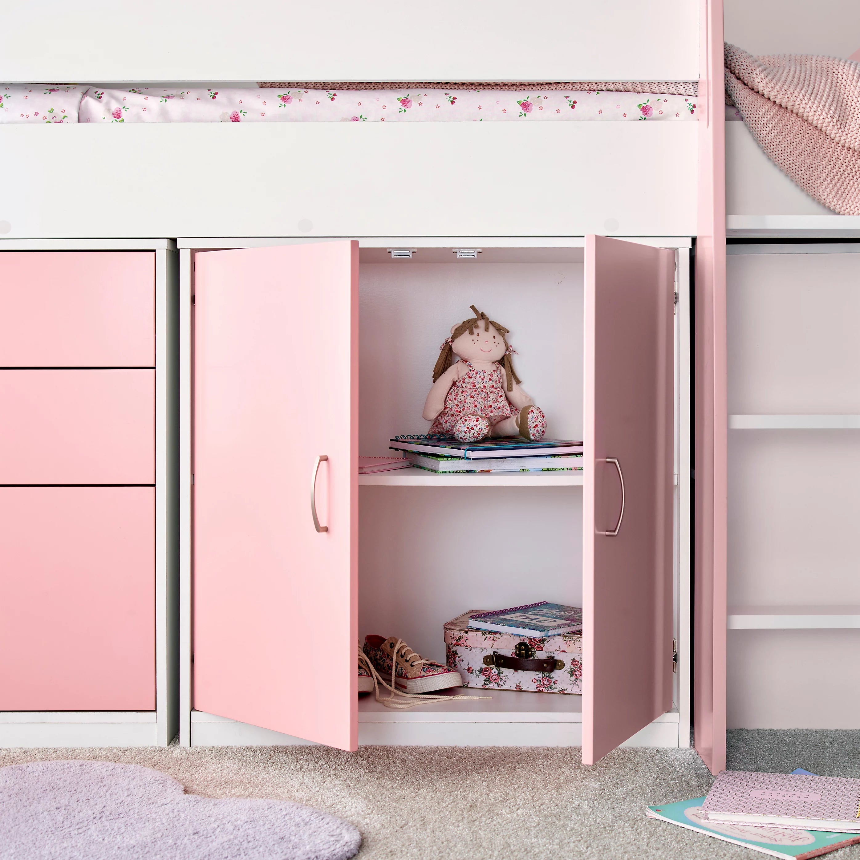 Lacy Pink Mid Sleeper Bed with Storage - 3ft Single