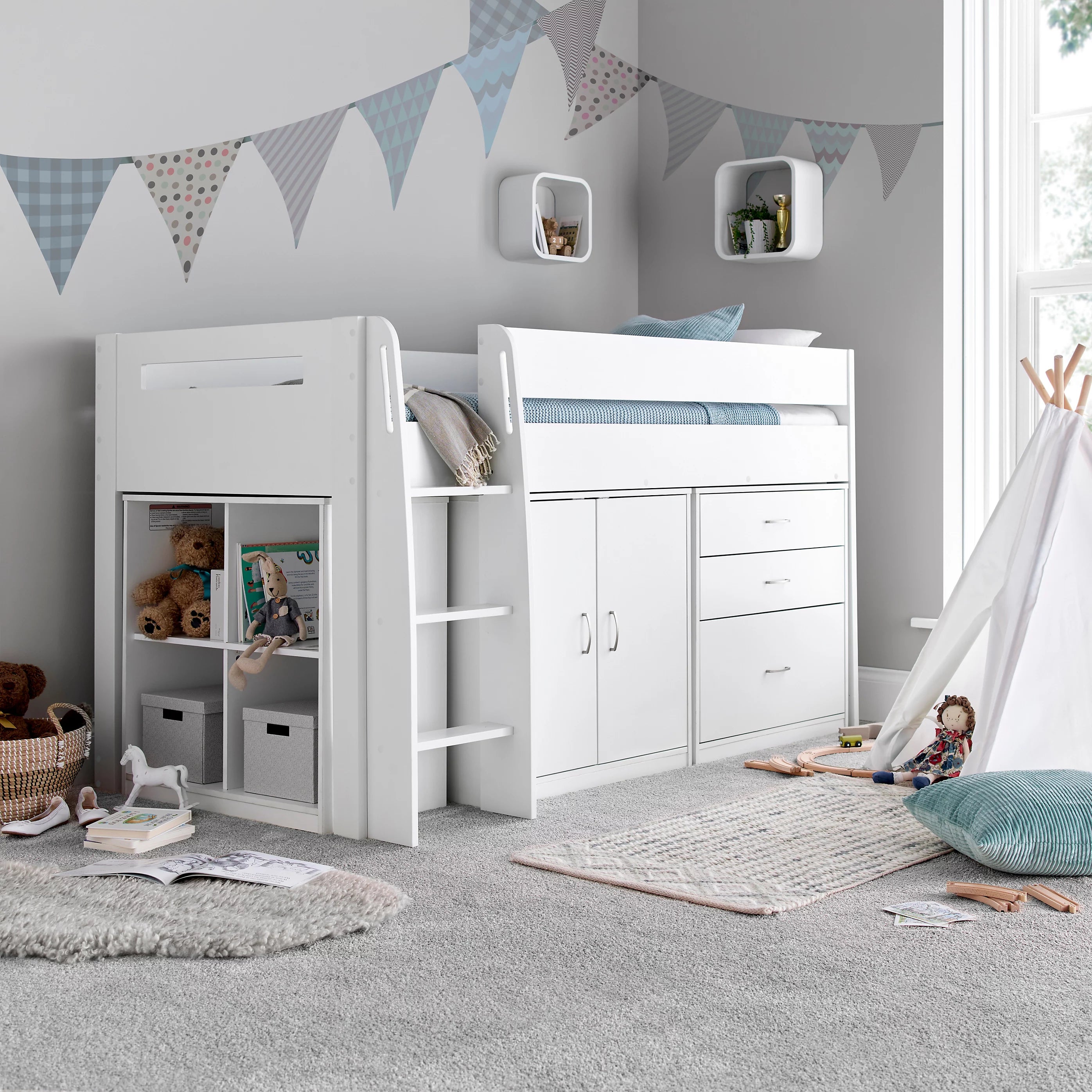 Lacy White Mid Sleeper Bed with Storage - 3ft Single