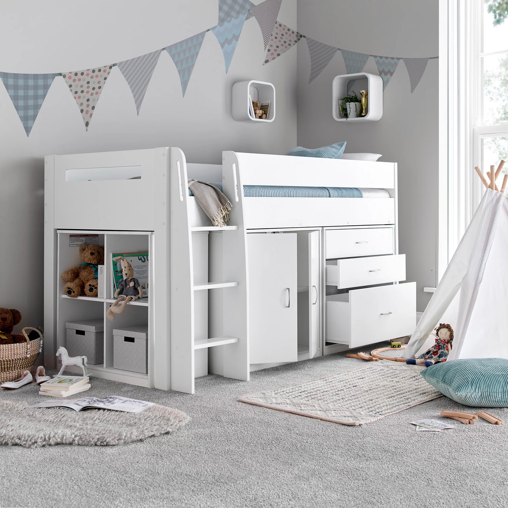Lacy White Mid Sleeper Bed with Storage - 3ft Single