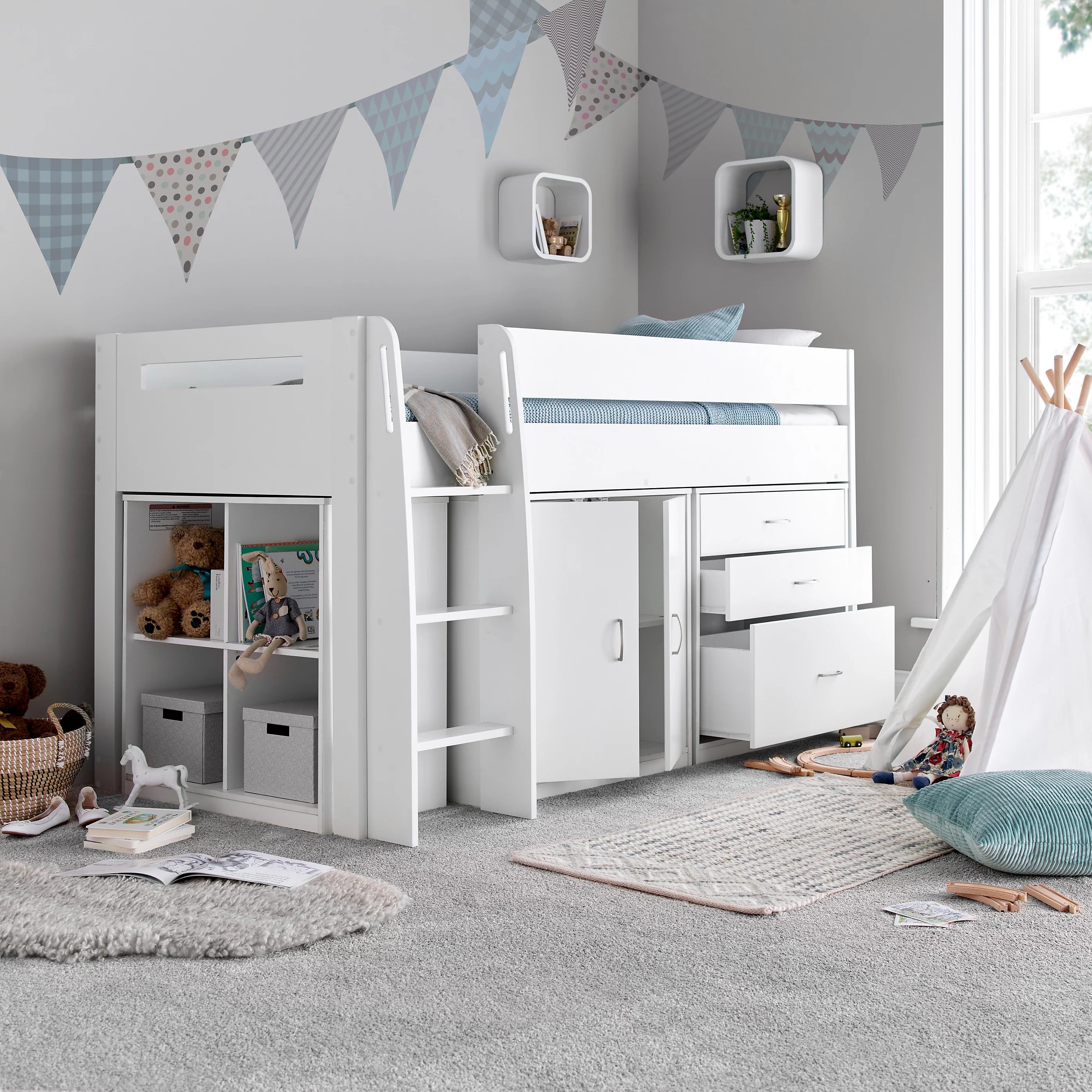 Lacy White Mid Sleeper Bed with Storage - 3ft Single