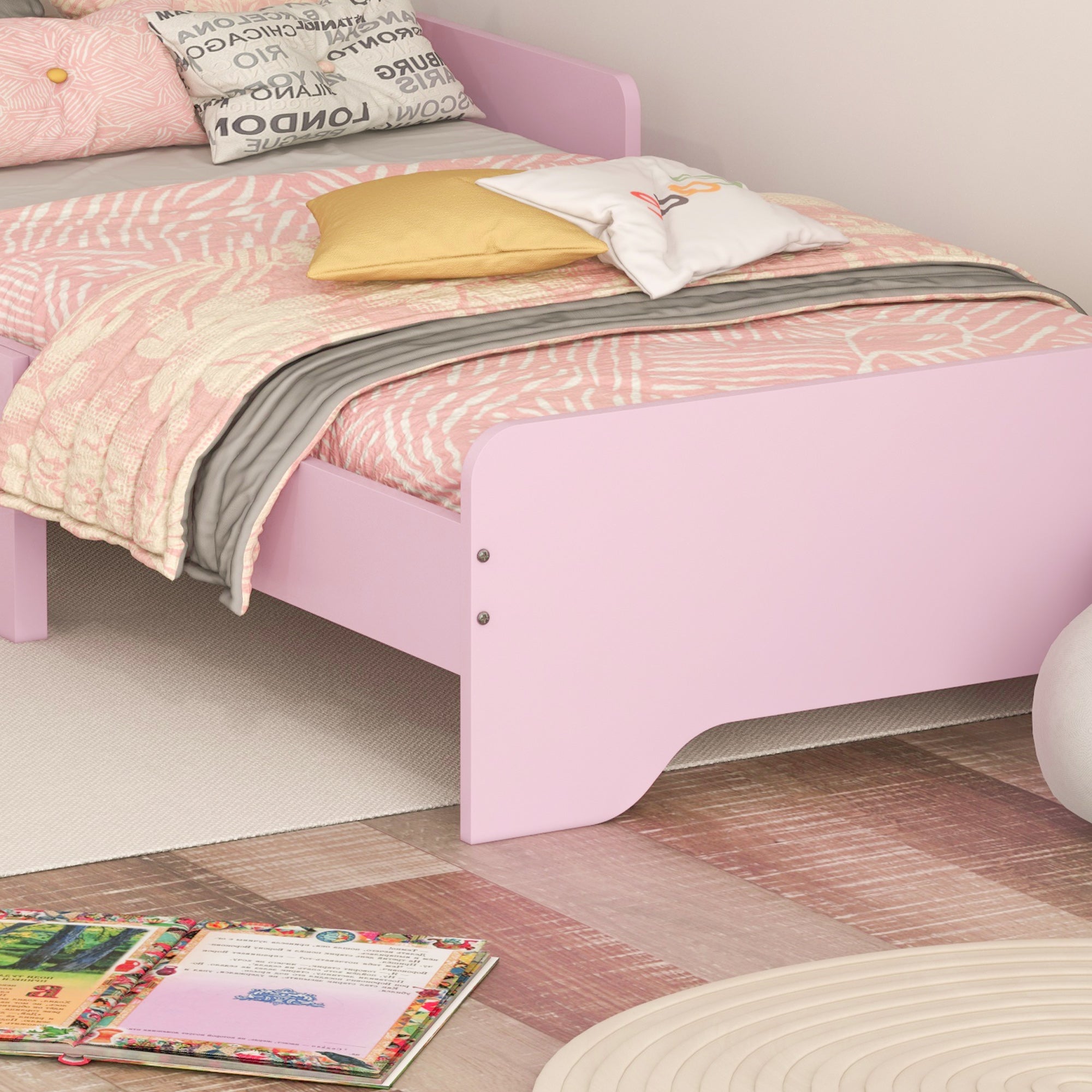 Low Kids Bed Frame with Pink Cloud Headboard