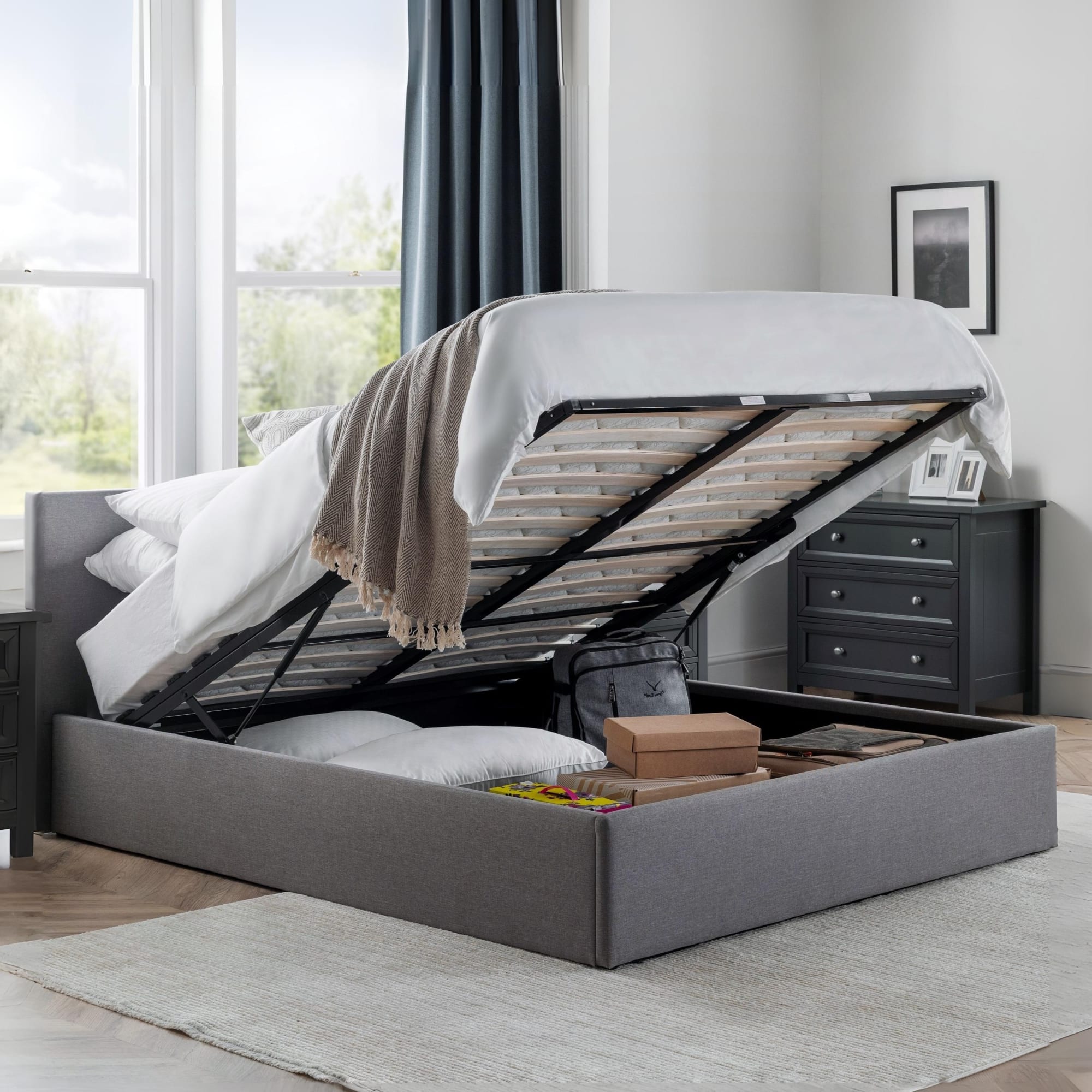 Rialto Ottoman Storage 135cm Double Bed  Light Grey