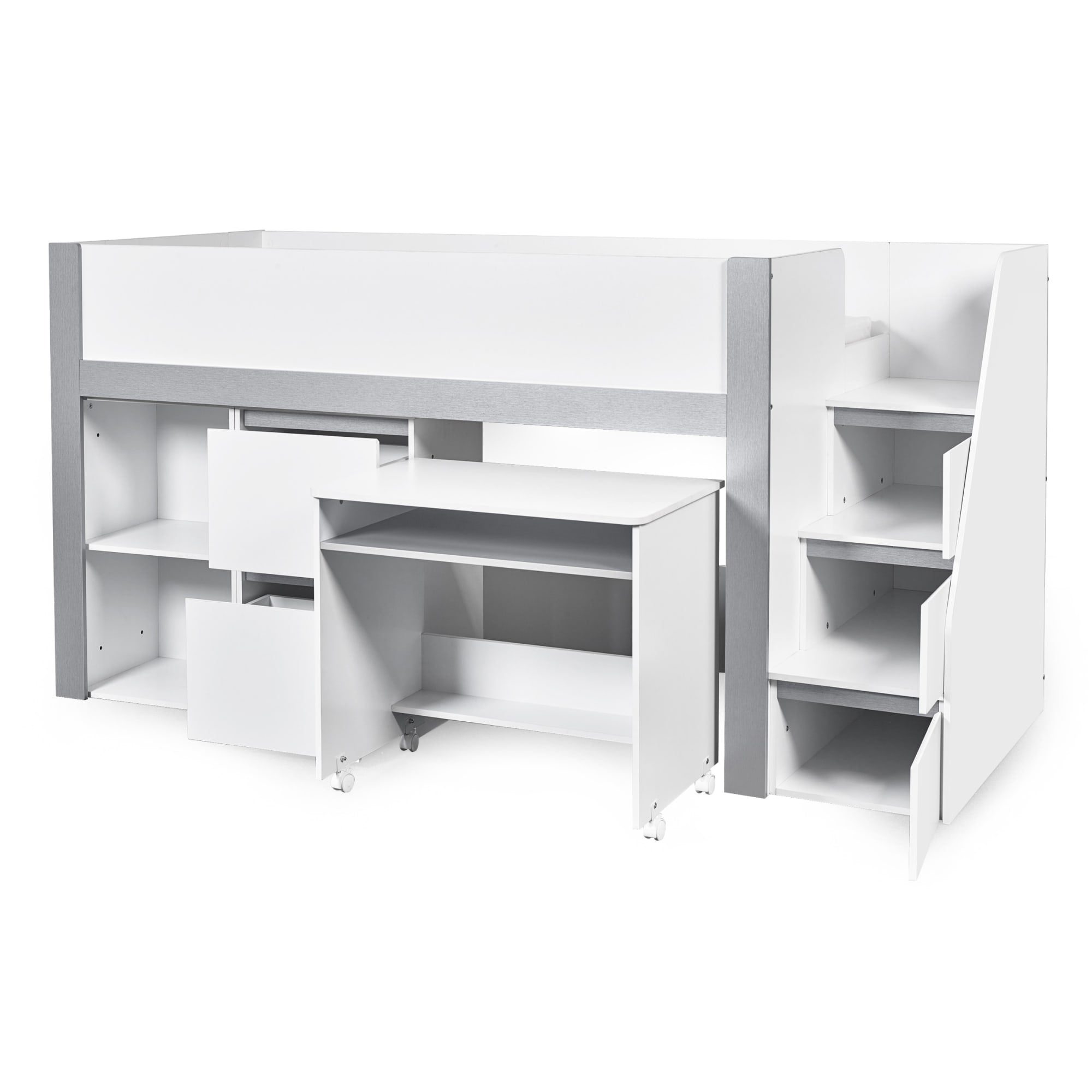 Gaia 90cm Single Midsleeper - White and Silver
