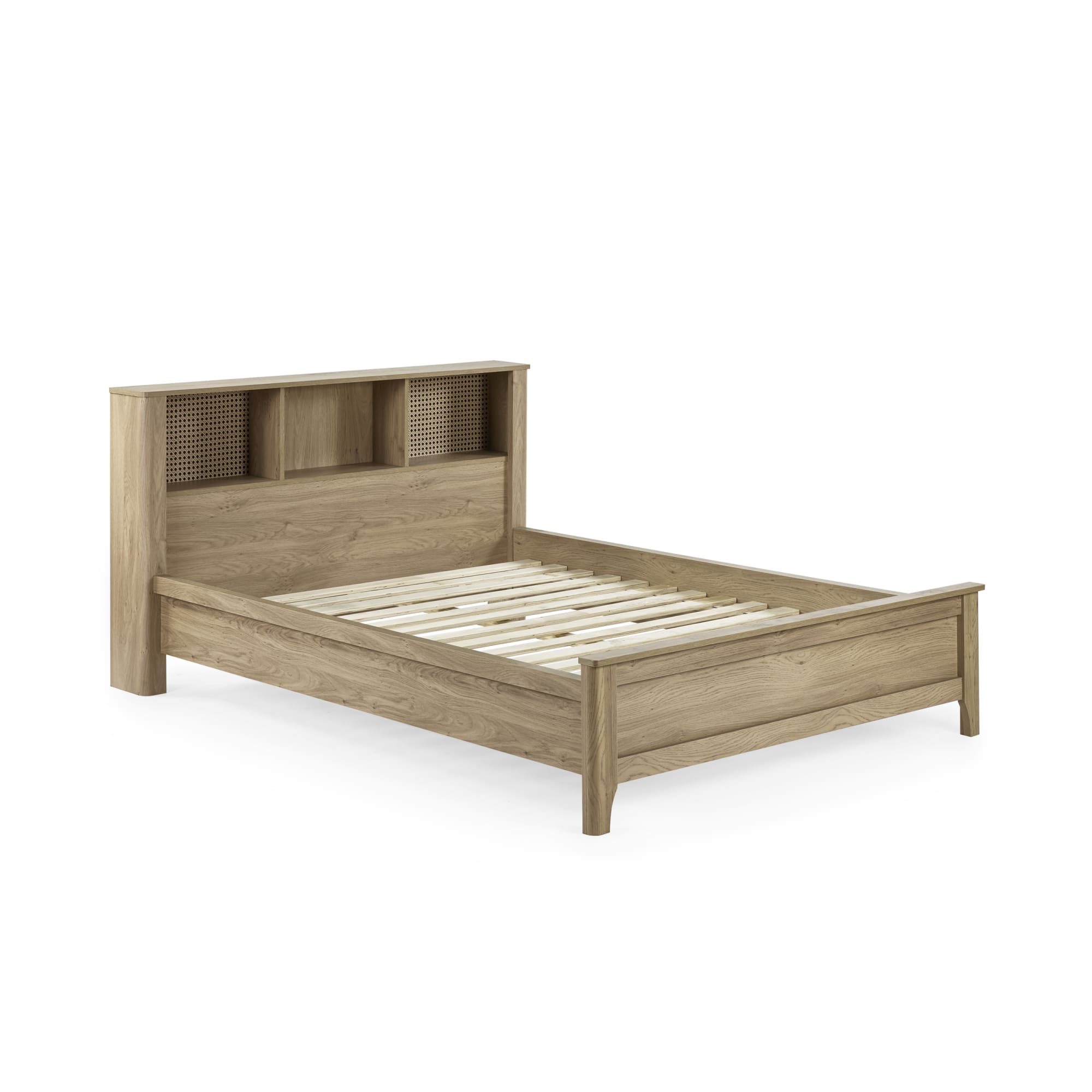 Sydney Oak Rattan Effect 135cm Double Bookcase Bed