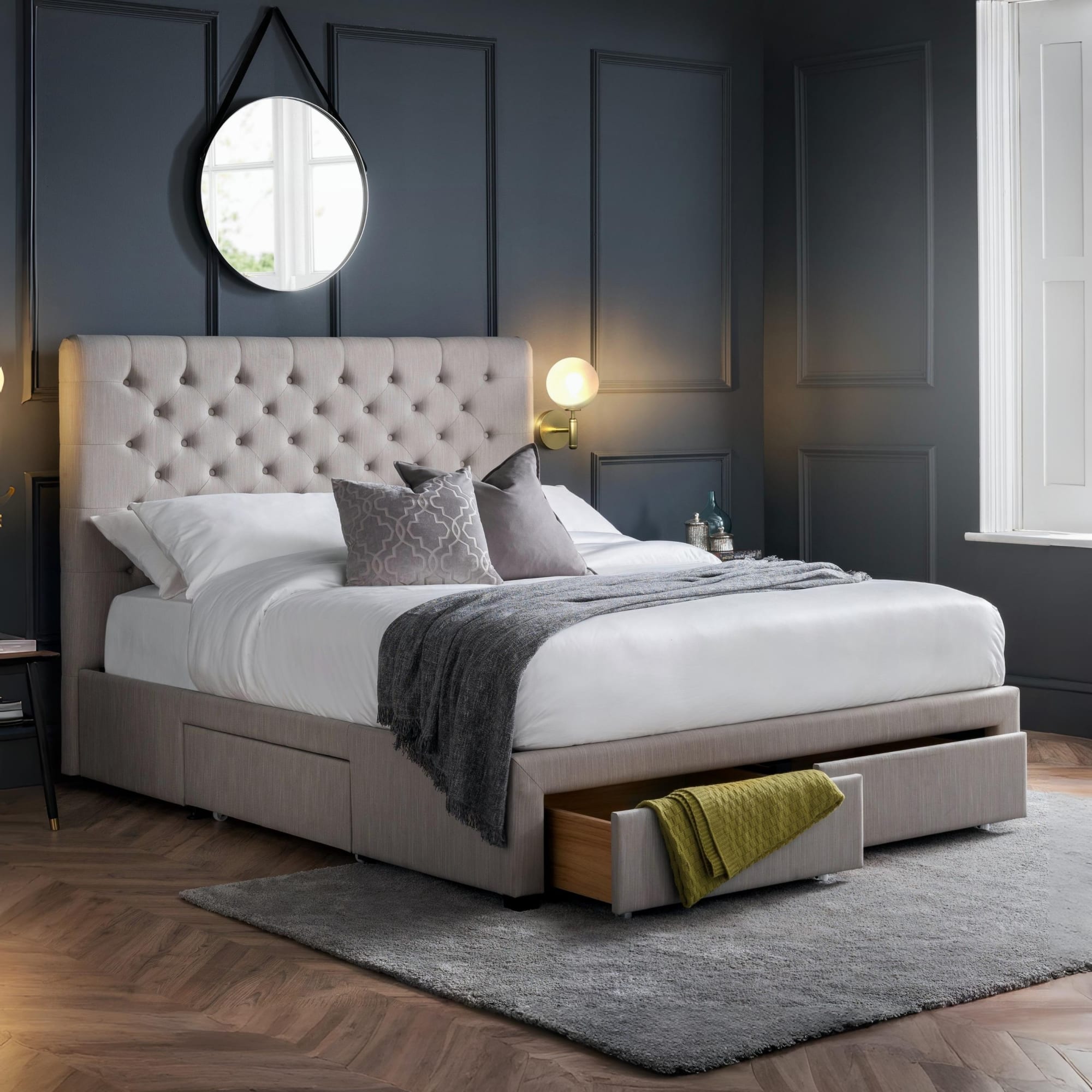 Wilton 4 Drawer 135cm Double Bed - Grey Linen