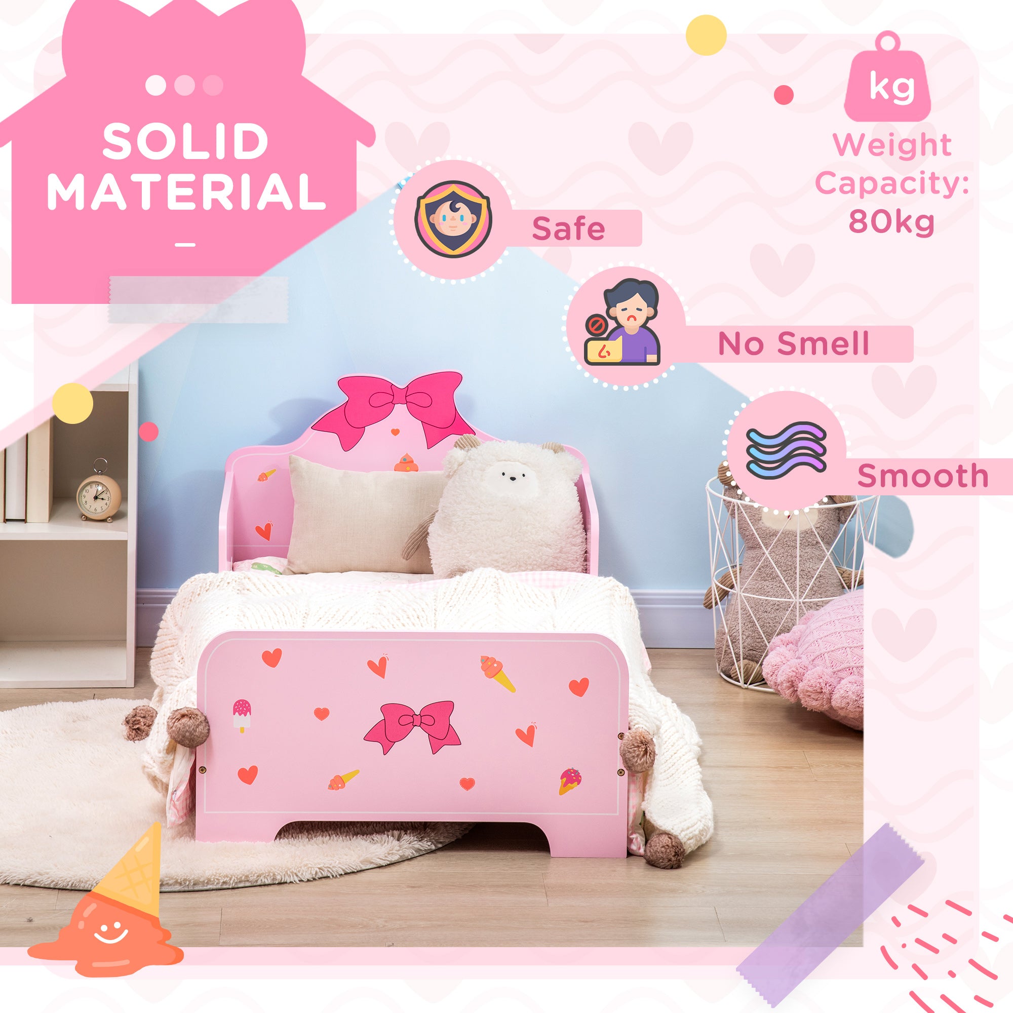 Low Kids Bed Frame with Bow Headboard