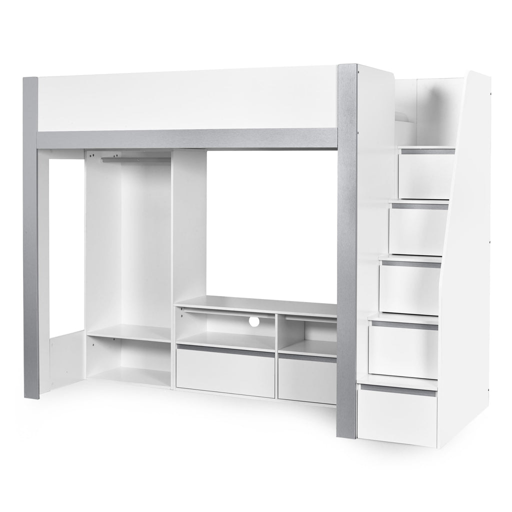 Gaia 90cm Single Highsleeper TV Bed - White and Silver