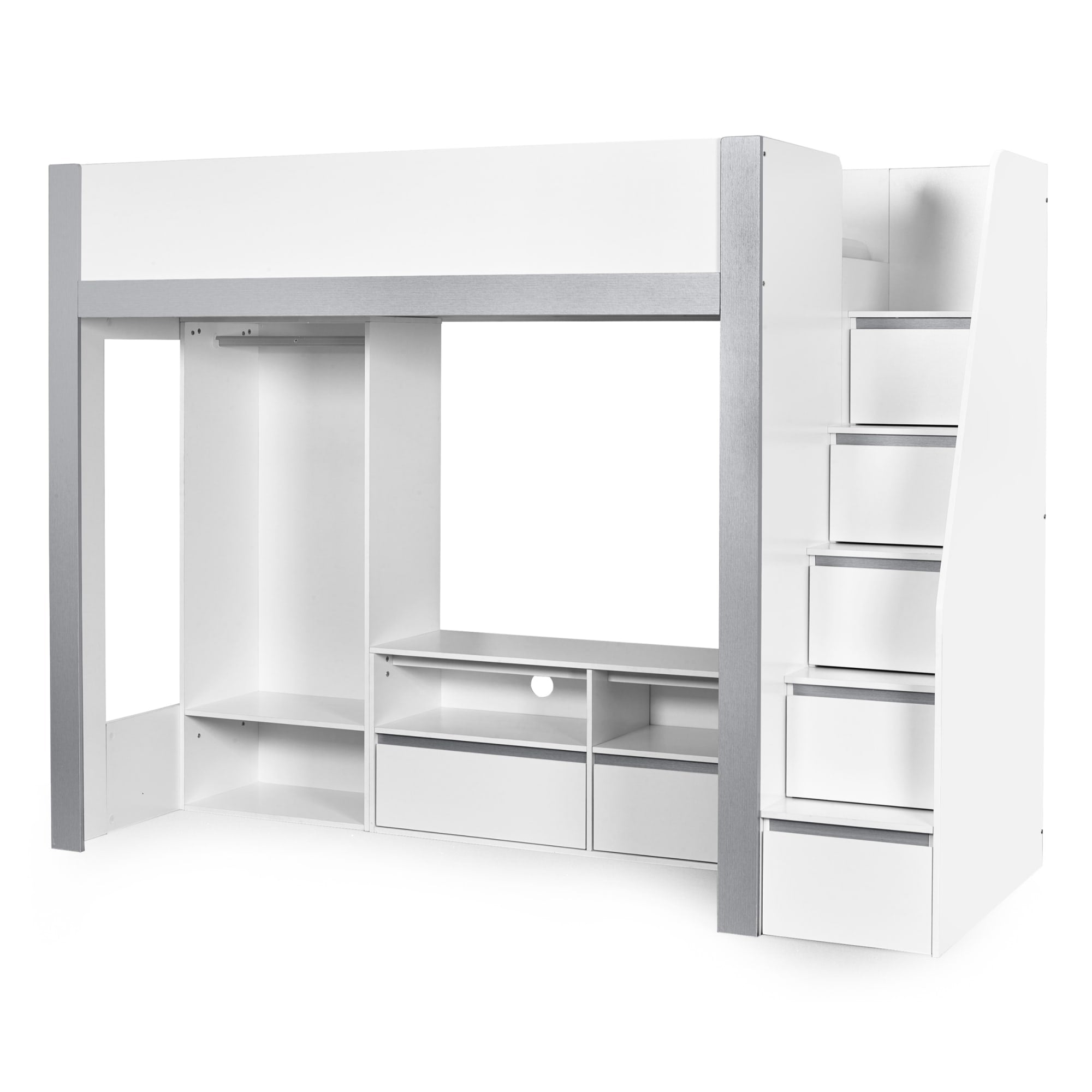Gaia 90cm Single Highsleeper TV Bed - White and Silver
