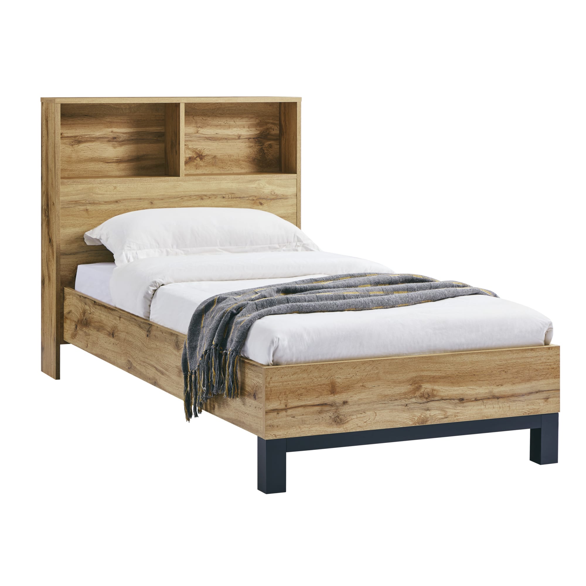 Bali Bookcase Headboard Bed 90cm - Light Oak