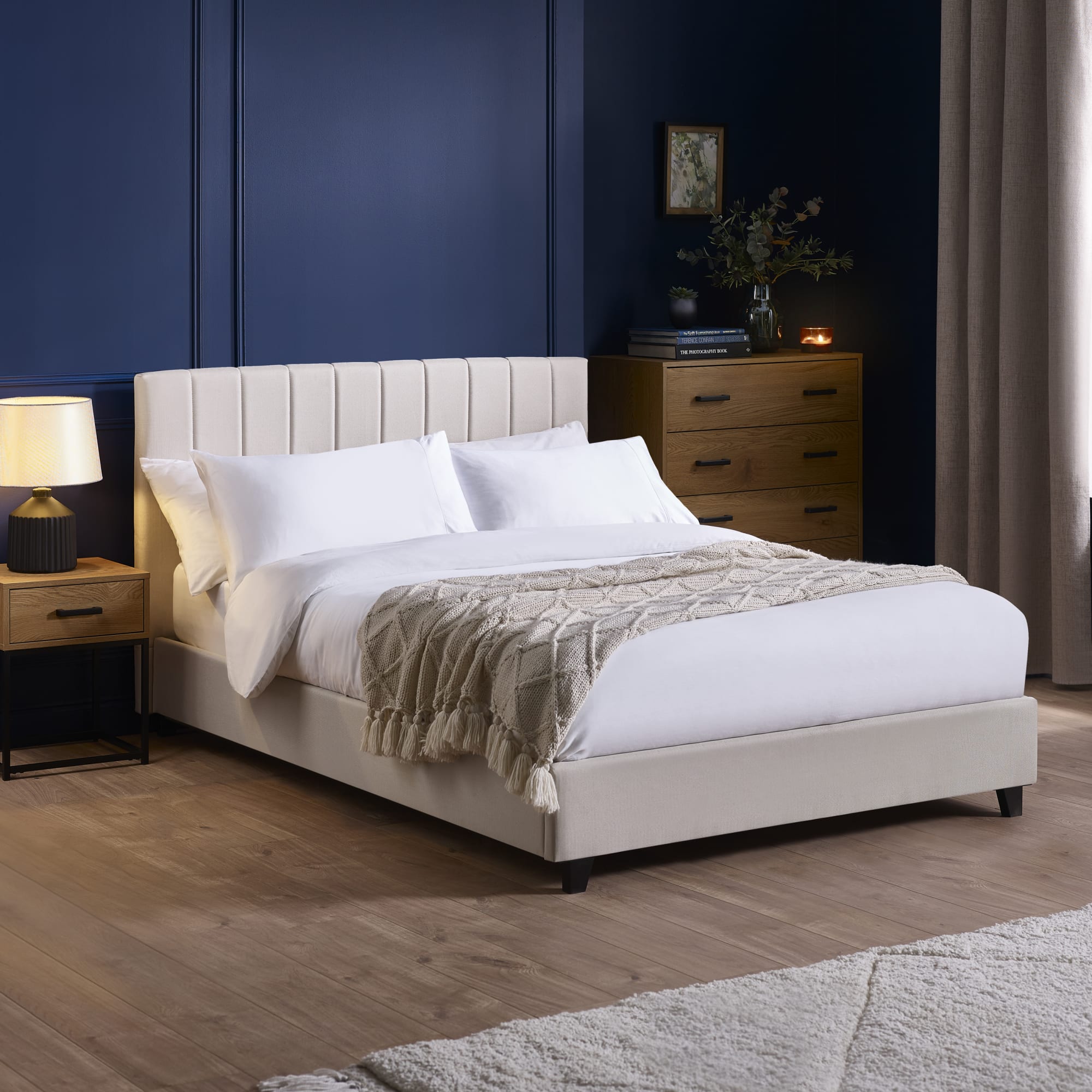 Aylen Oatmeal Linen Upholstered 135cm Double Bed Frame