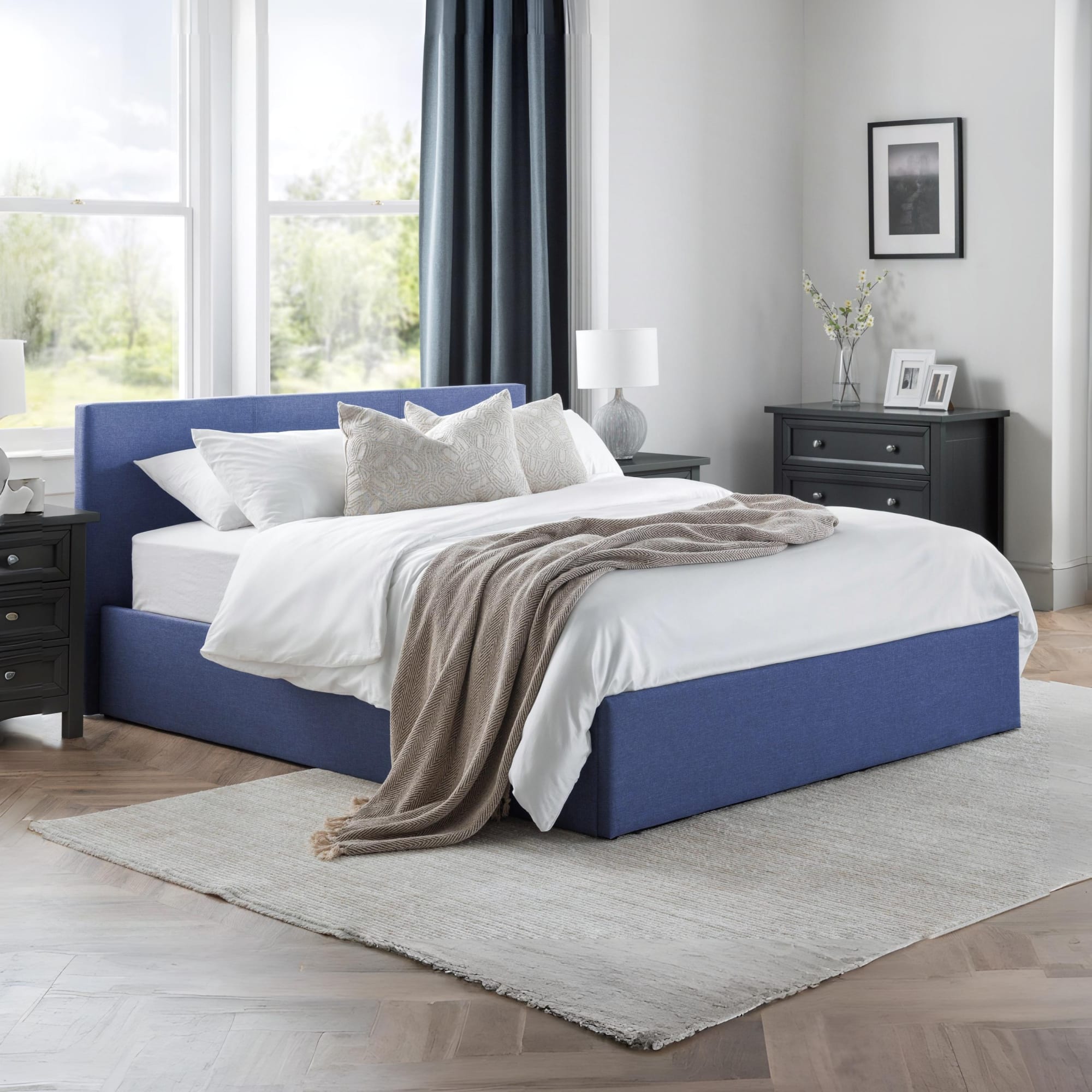 Rialto Ottoman Storage 135cm Double Bed  Dark Blue